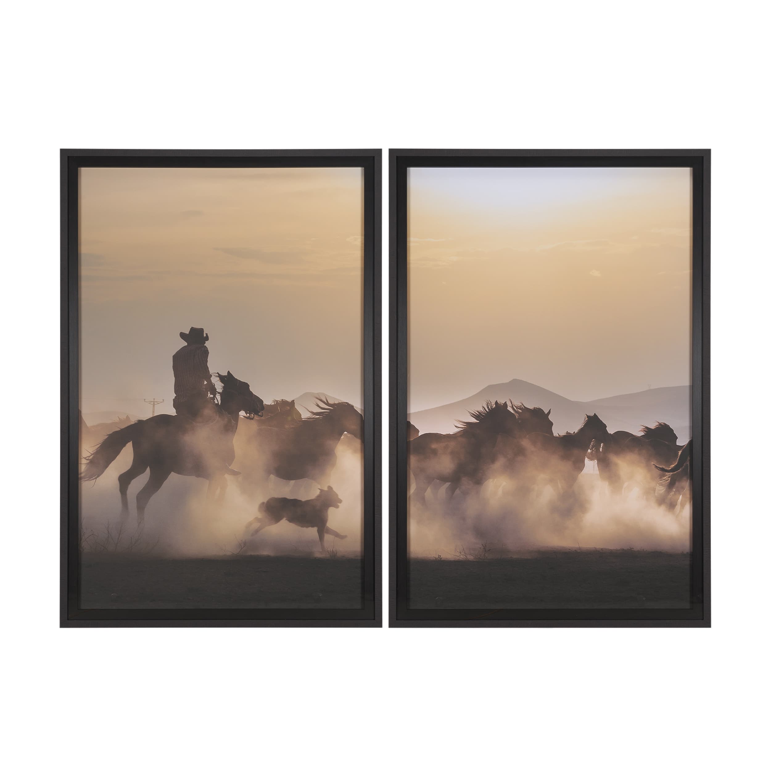 Dusty Herd Chase (Set of 2) by Ismail Atabek FramedPhoto Print Matted under Glass — product photograph