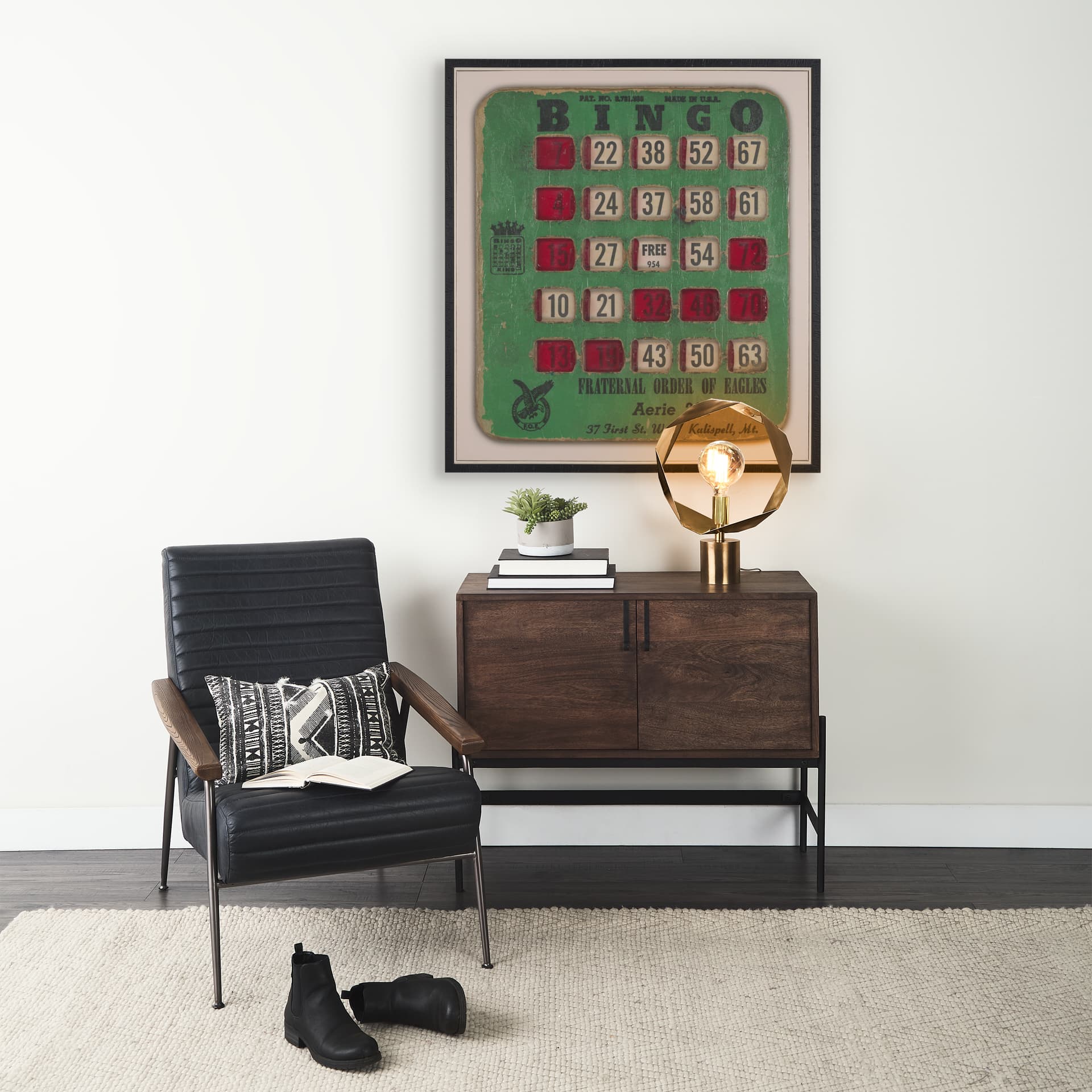 Chasing Numbers I Bingo Card by Mercana Studio a Hand Embellished Textured Framed Canvas — in a styled room