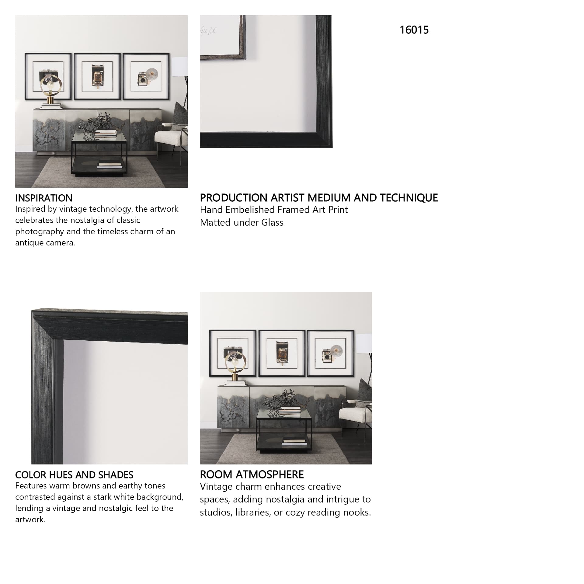 Vintage Camera by Deborah Revell Hand Embelished Framed Art Print Matted under Glass — in a styled room