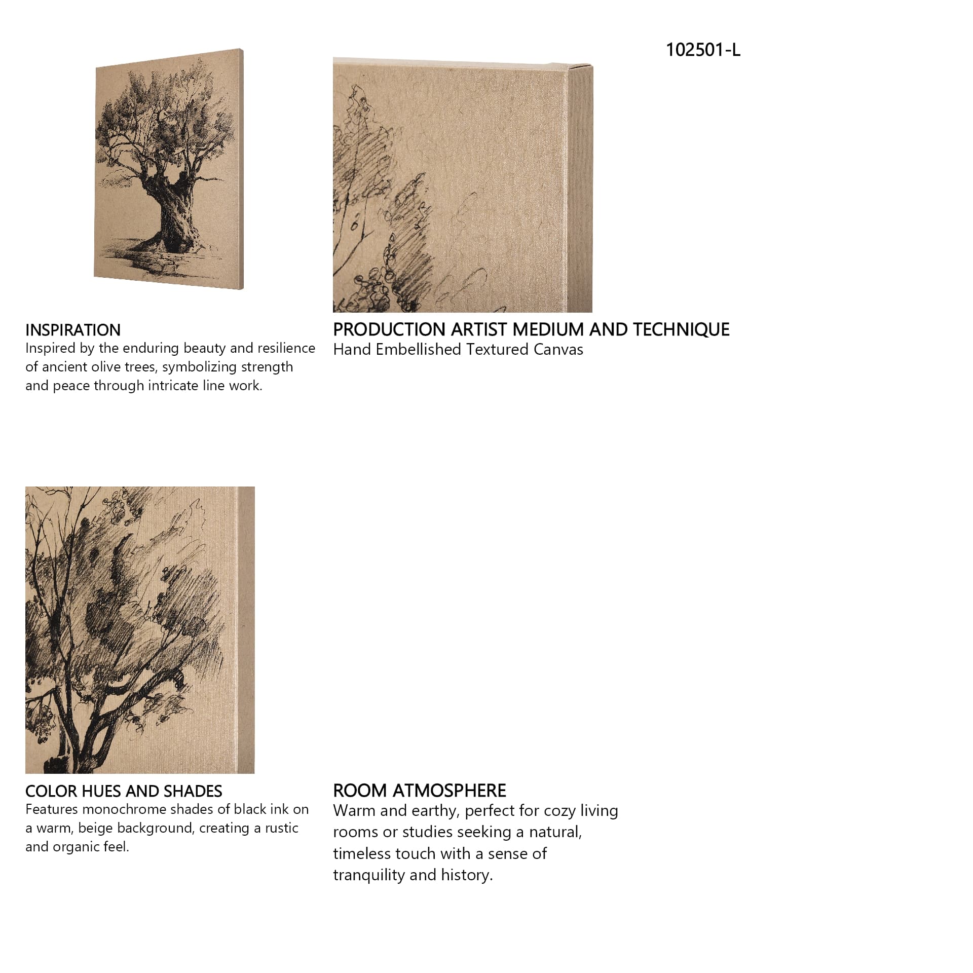 Tree Drawing I by Mercana Studio a Hand Embellished Textured Canvas — in a styled room