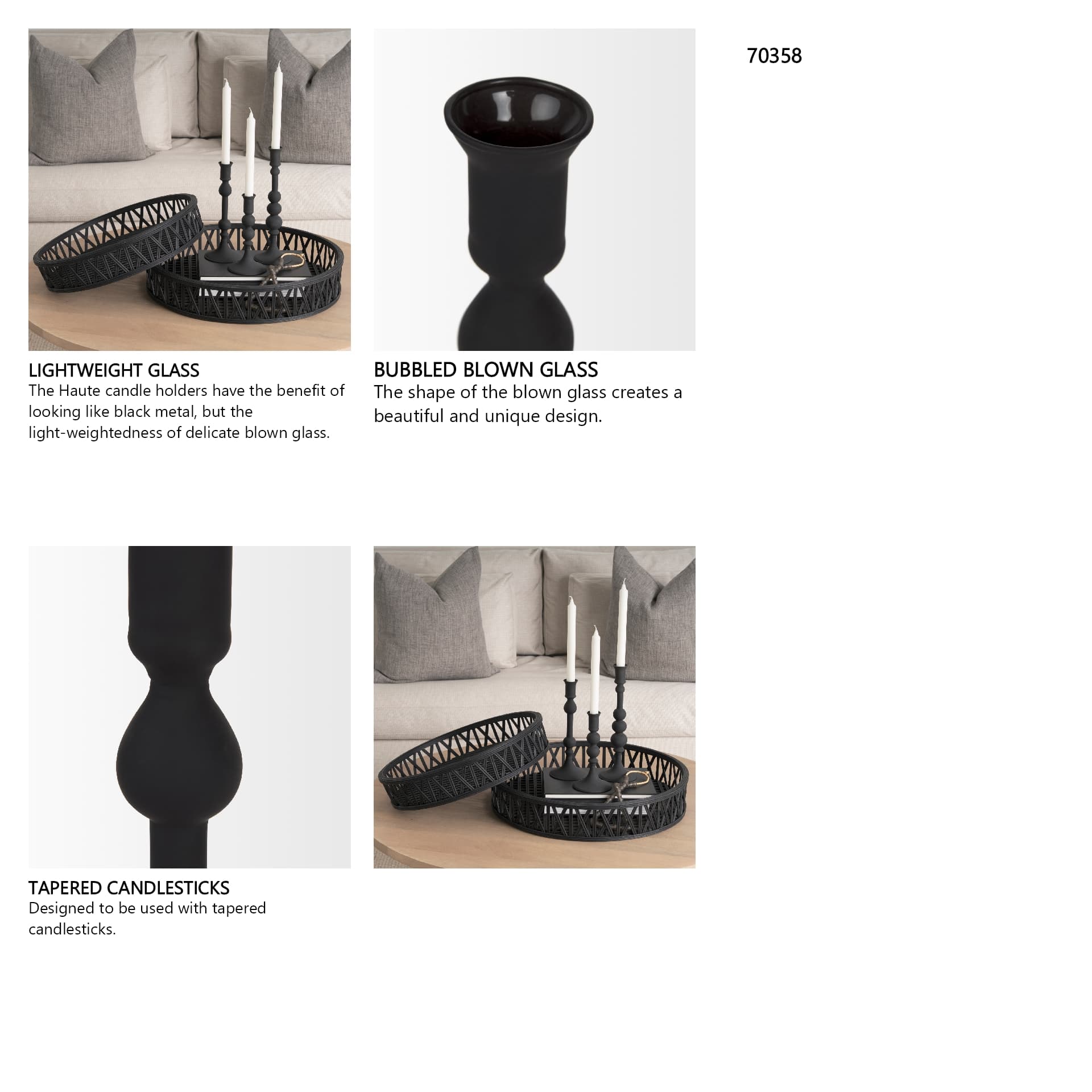 Haute Medium Matte Black Blown Glass Candlestick — in a styled room