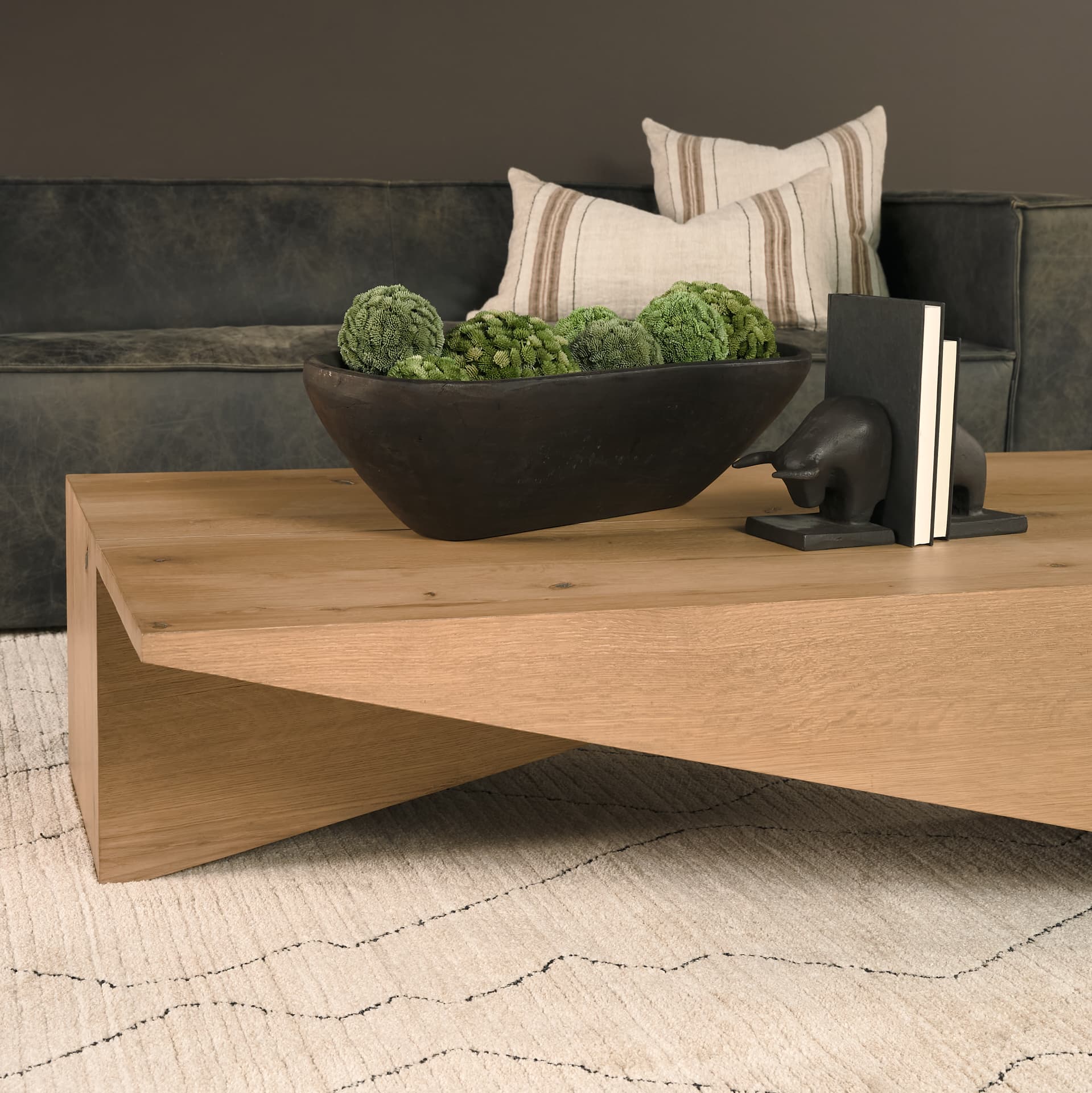 West Light Brown Oak Wood Rectangular Coffee Table — product photograph