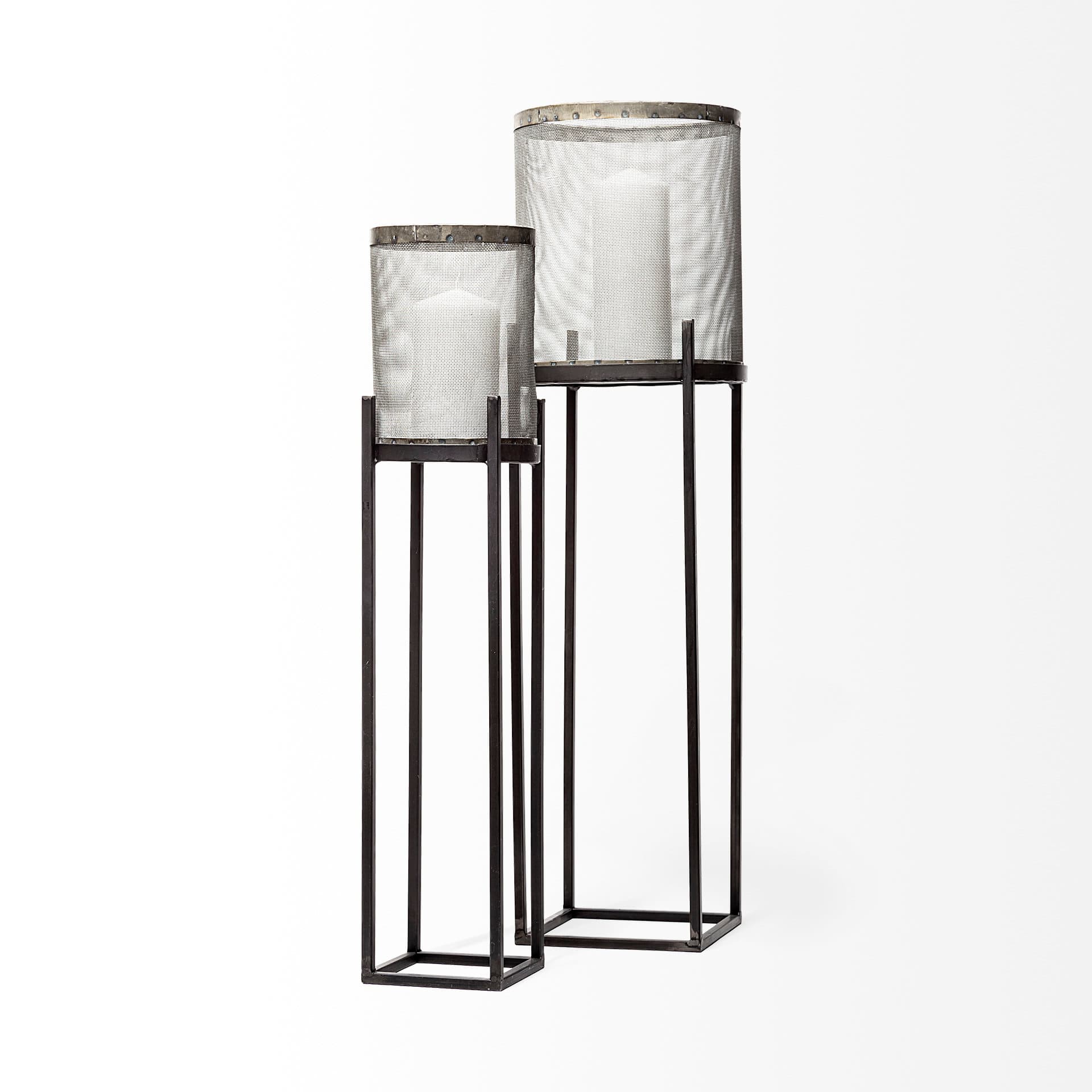 Steen Set of Two Black Meshed Metal Candle Holder Lanterns — product photograph