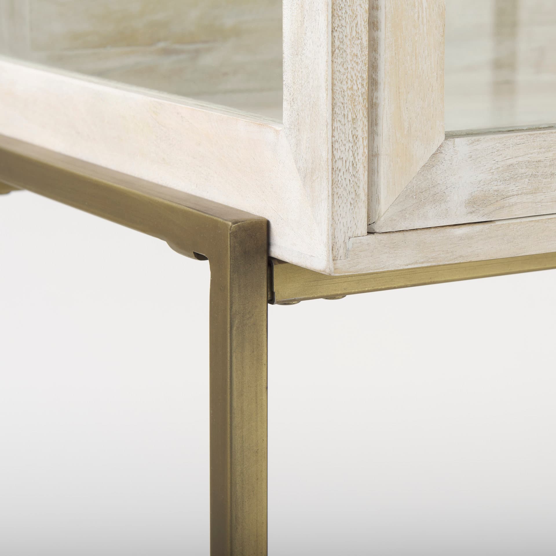 Arelius 36L x 18.75W x 63H White Wood W/ Gold Metal Base Display Cabinet — product photograph
