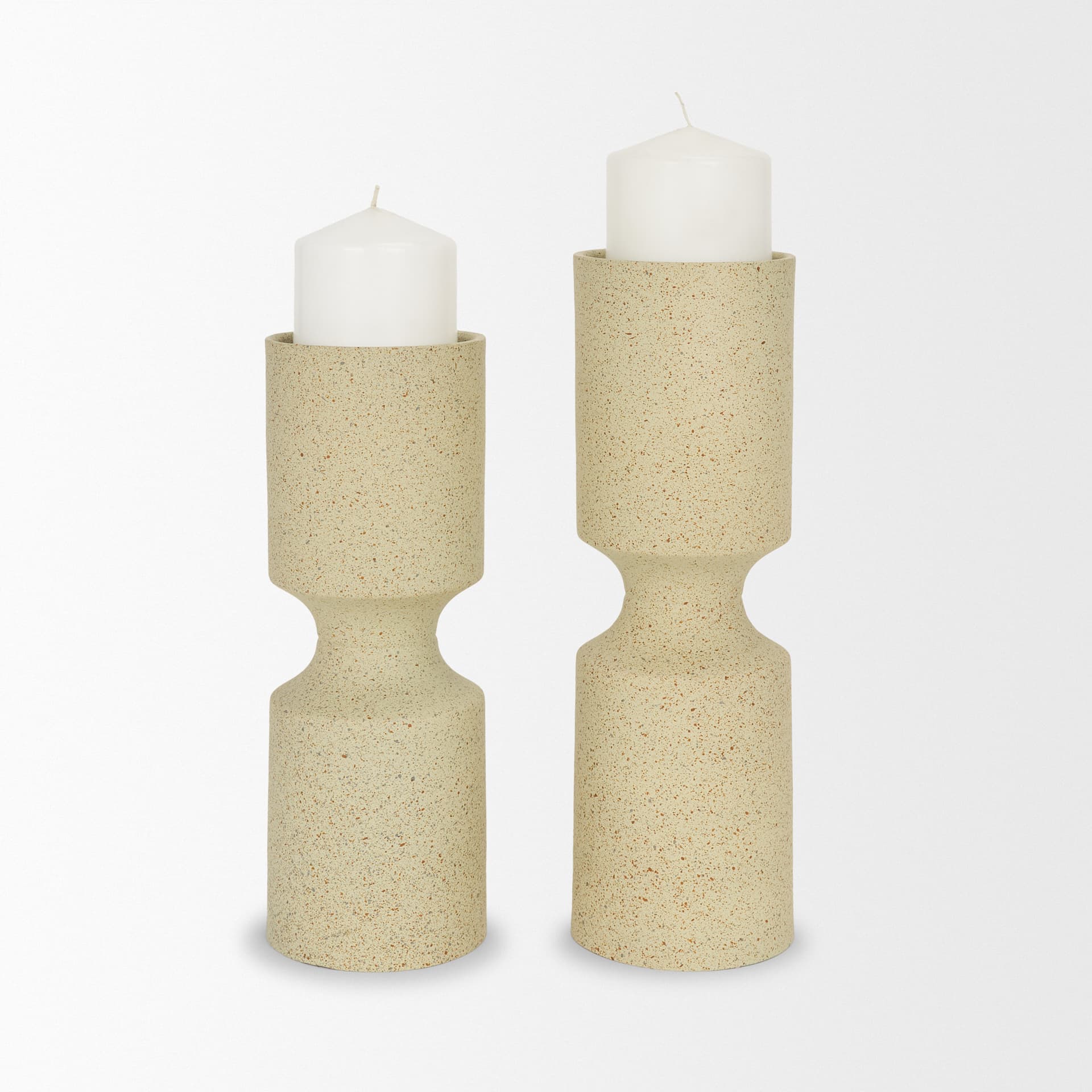Akira Small Textured Beige Metal Pillar Candle Holder — product photograph
