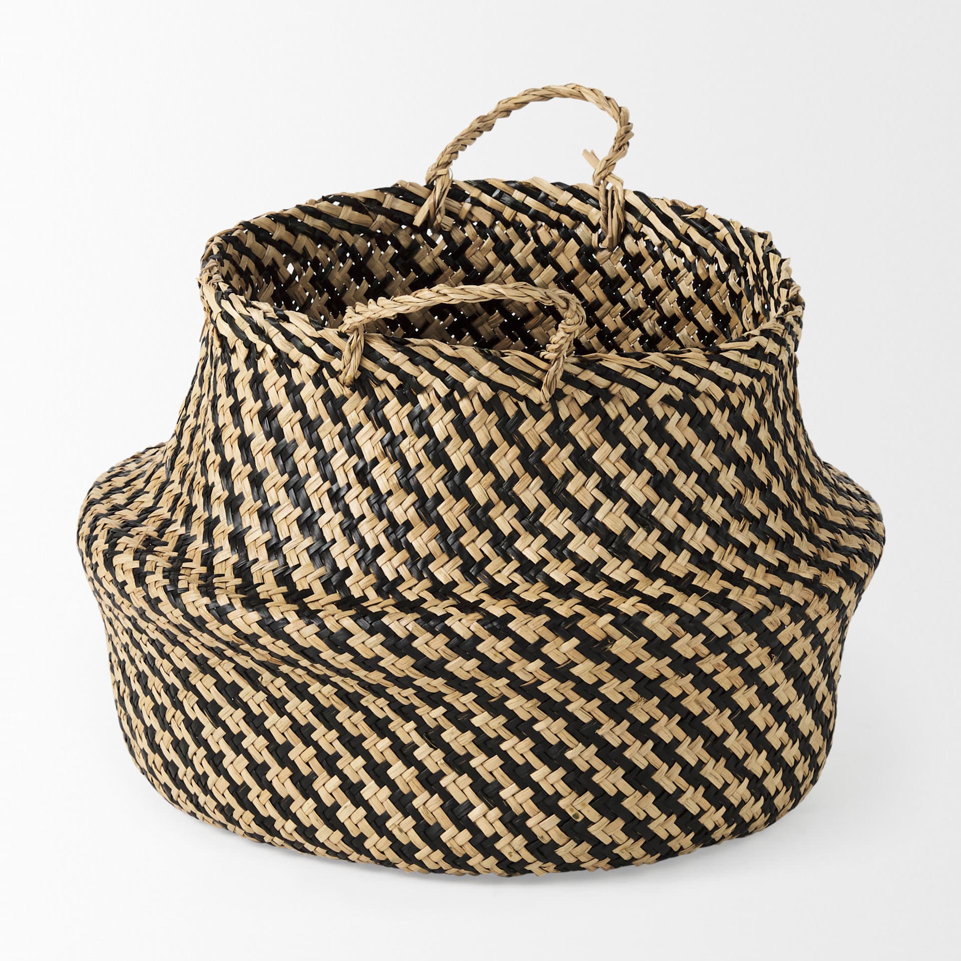 Gaia (Set of 3) Light and Dark Brown Cross Patterend Belly Seagrass Basket — product photograph