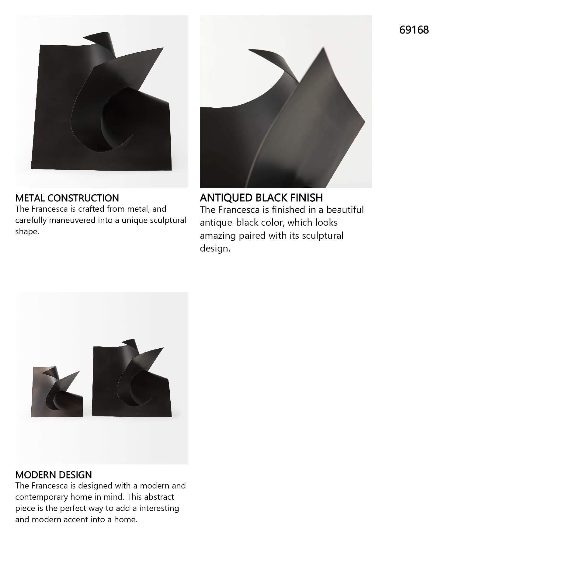 Francesca 18.1L x 18.1W x 18.1H Black Metal Sculptural Decorative Object — in a styled room