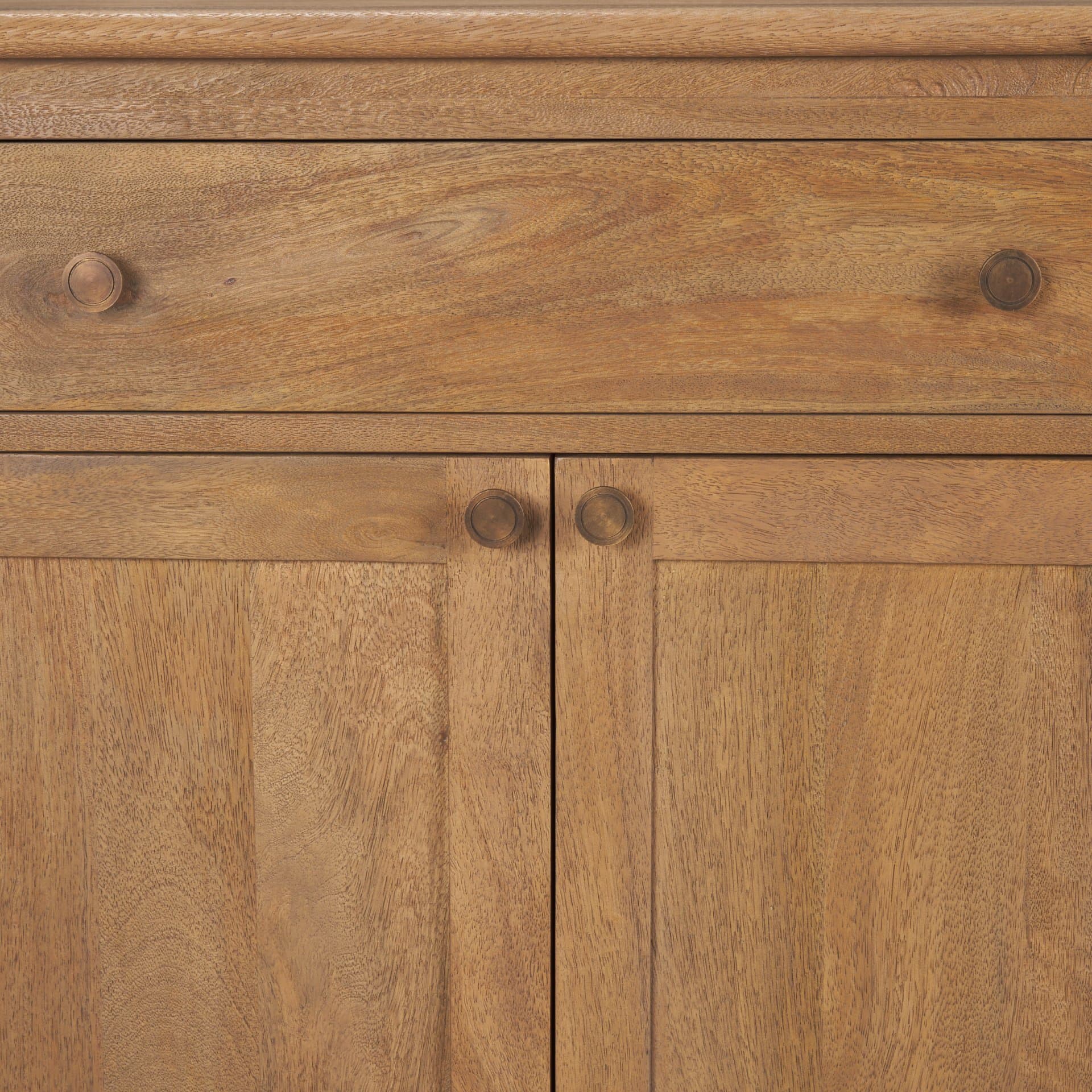 Baron Light Brown Solid Wood w/ Antiqued Brass Knobs 3-Drawer 6-Door Sideboard — product photograph