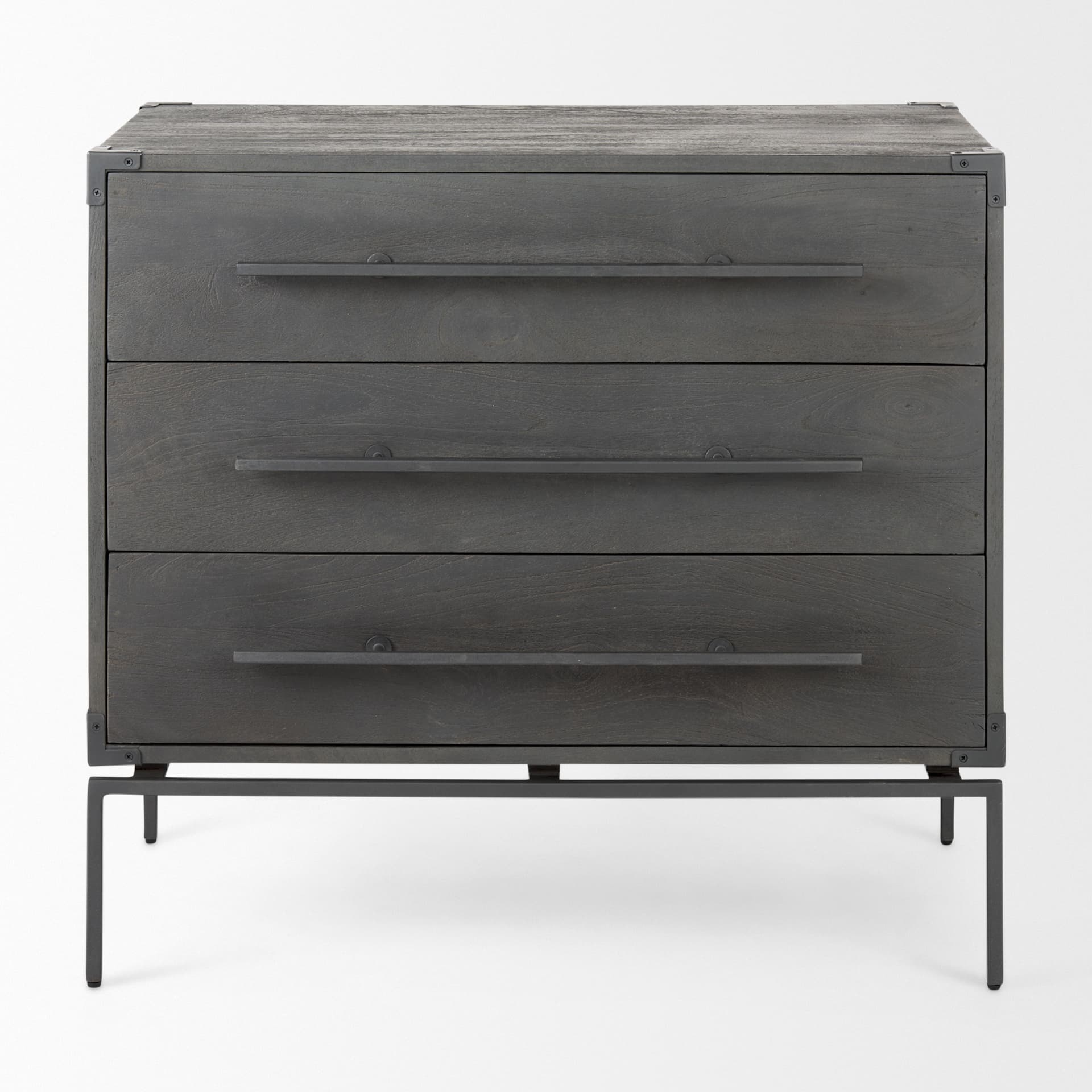 Ward 34L x 18W Brown Wood and Iron 3 Drawer Accent Cabinet — product photograph