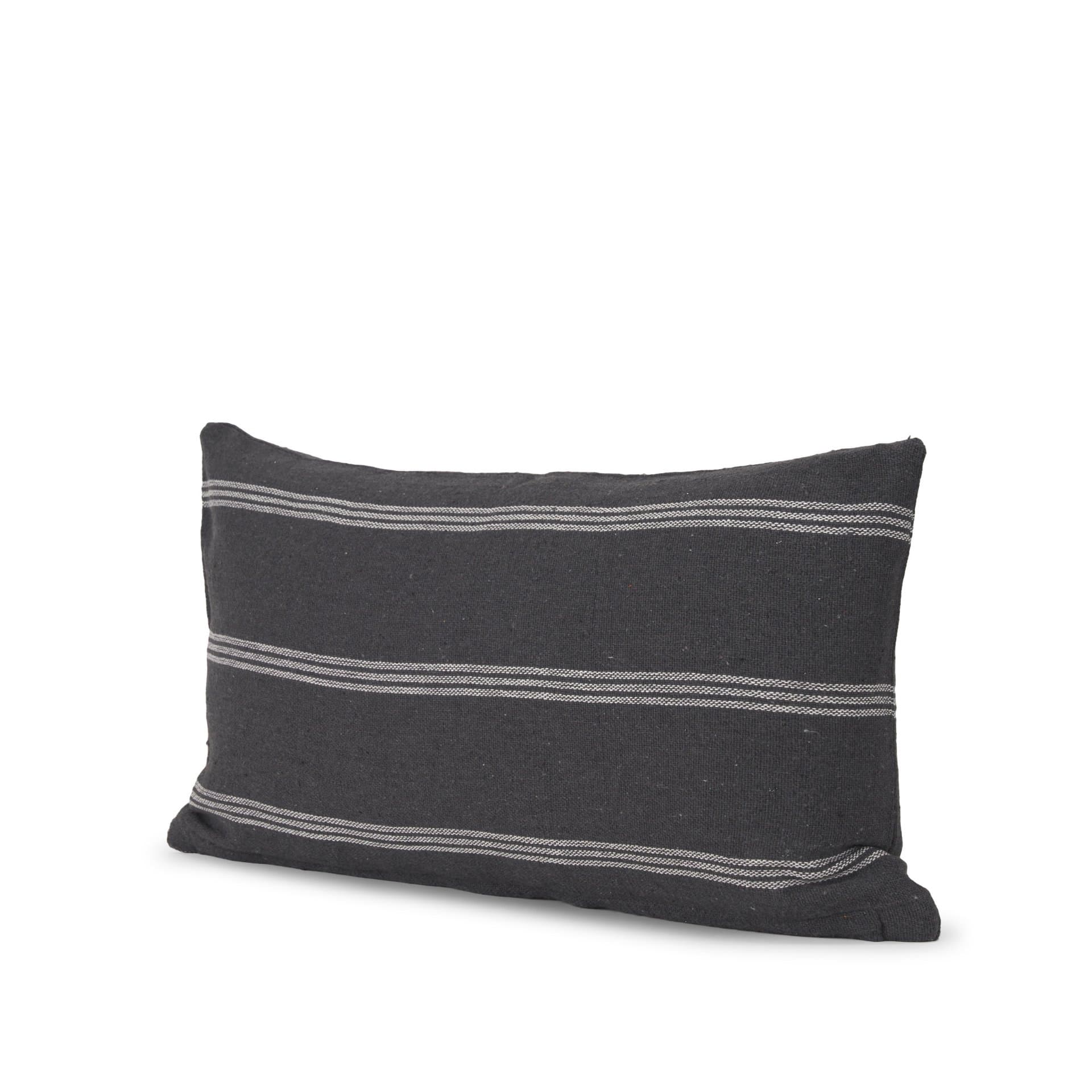 Jayme 14x26 Gray/White Striped Cotton Lumbar Pillow Cover w/Filler — product photograph
