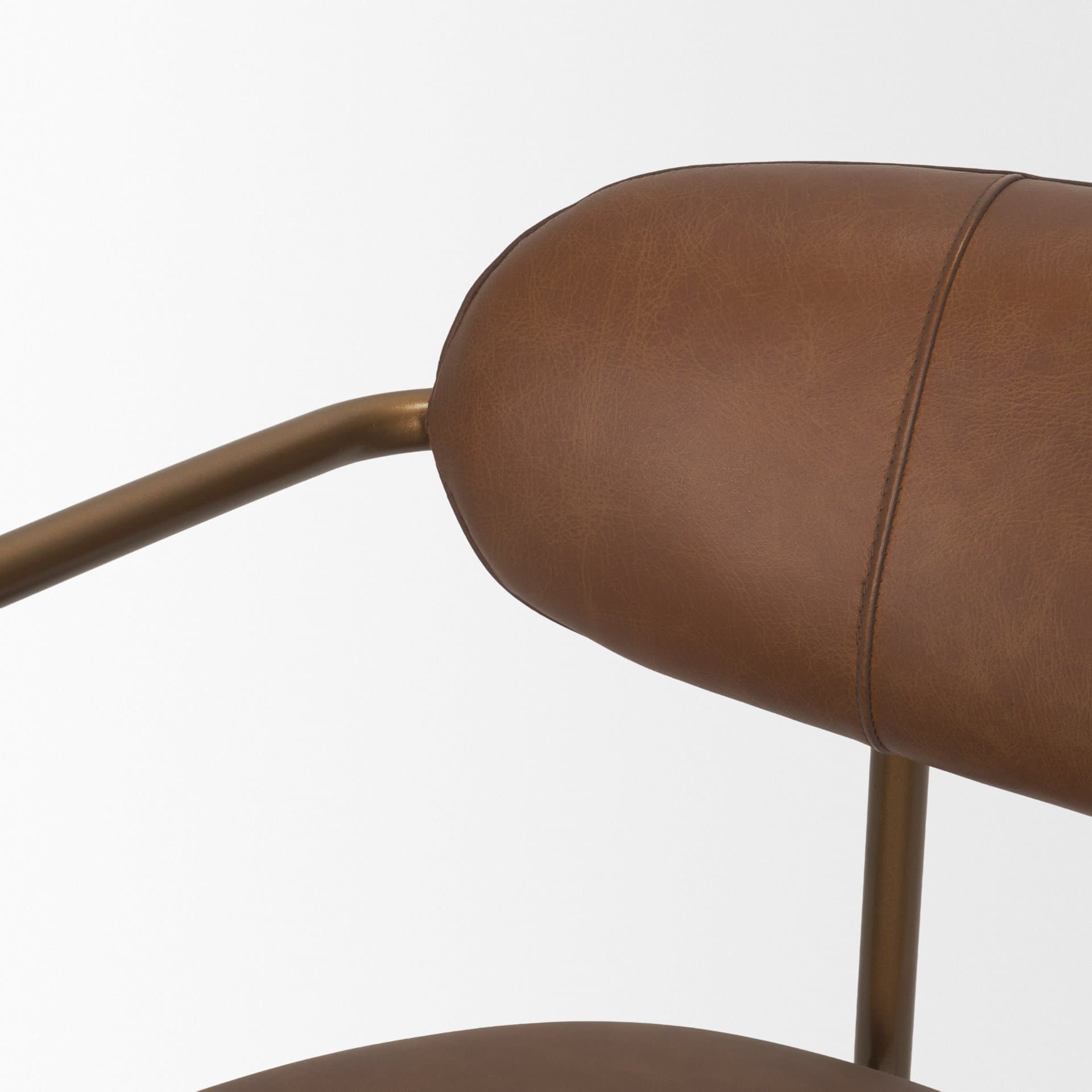 Parker Curved Back Dining Arm Chair | Brown Leather w/ Gold Metal — product photograph