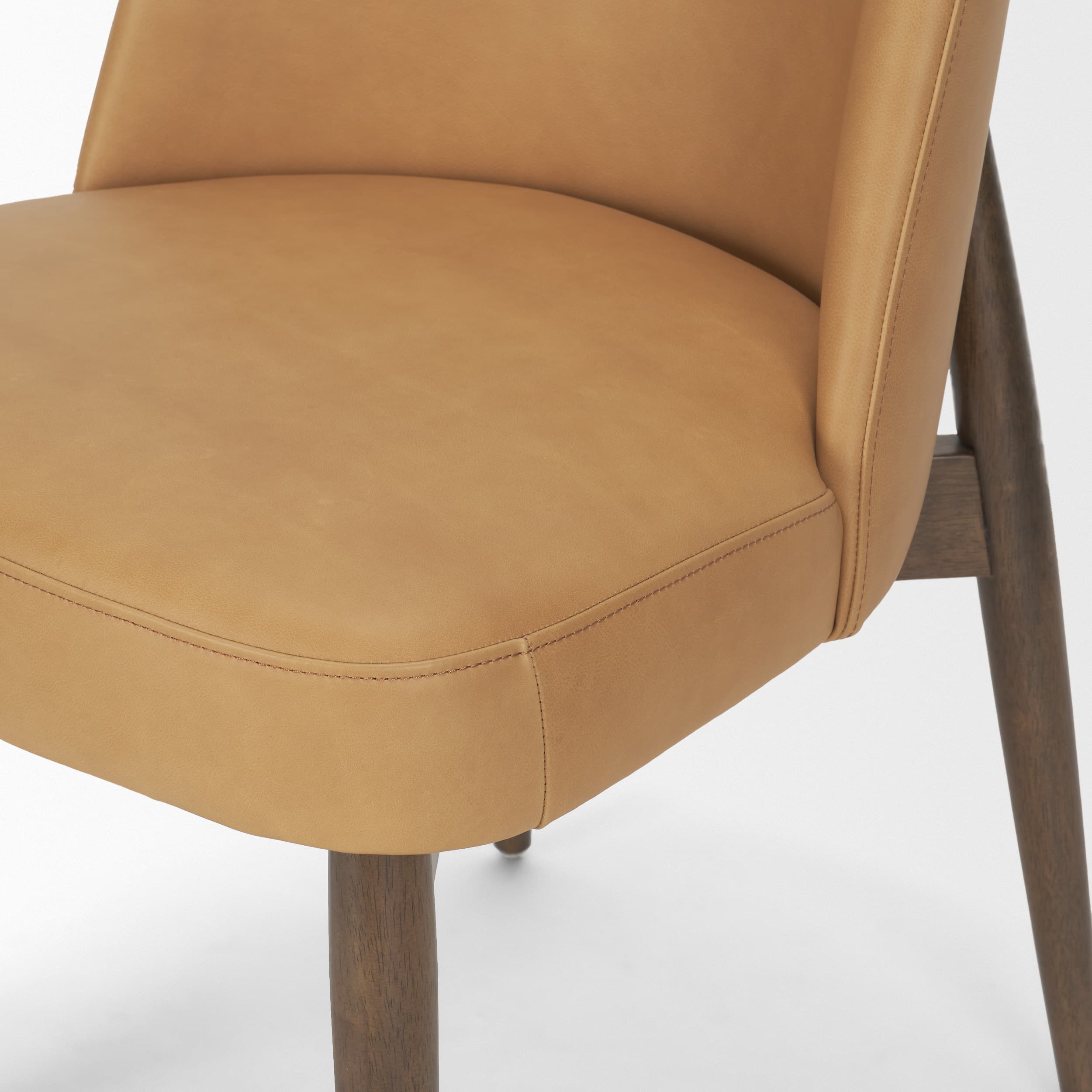 Abbie Curved Back Dining Side Chair | Tan Leather w/ Brown Wood — product photograph