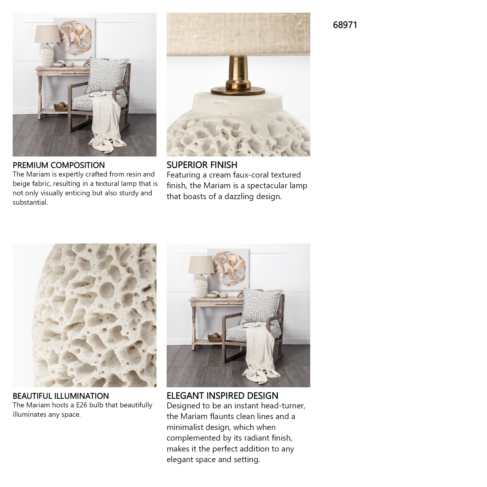 Mariam (26"H) Cream Coral-Inspired Base Table Lamp — in a styled room