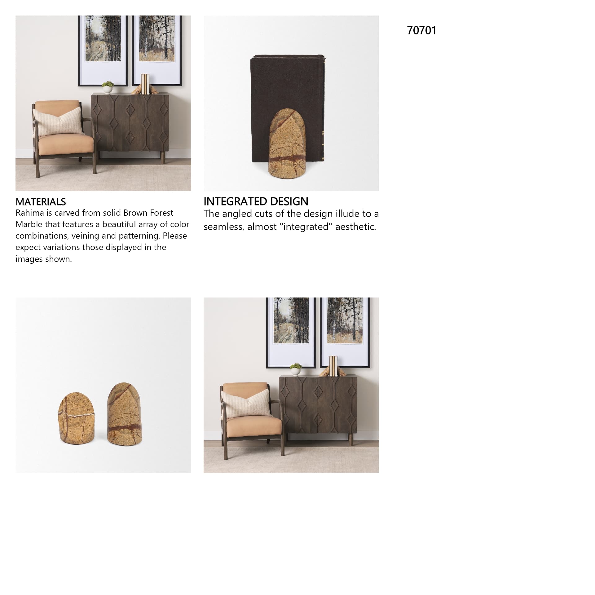Rahima Brown Forest Marble Angled Bookends — in a styled room