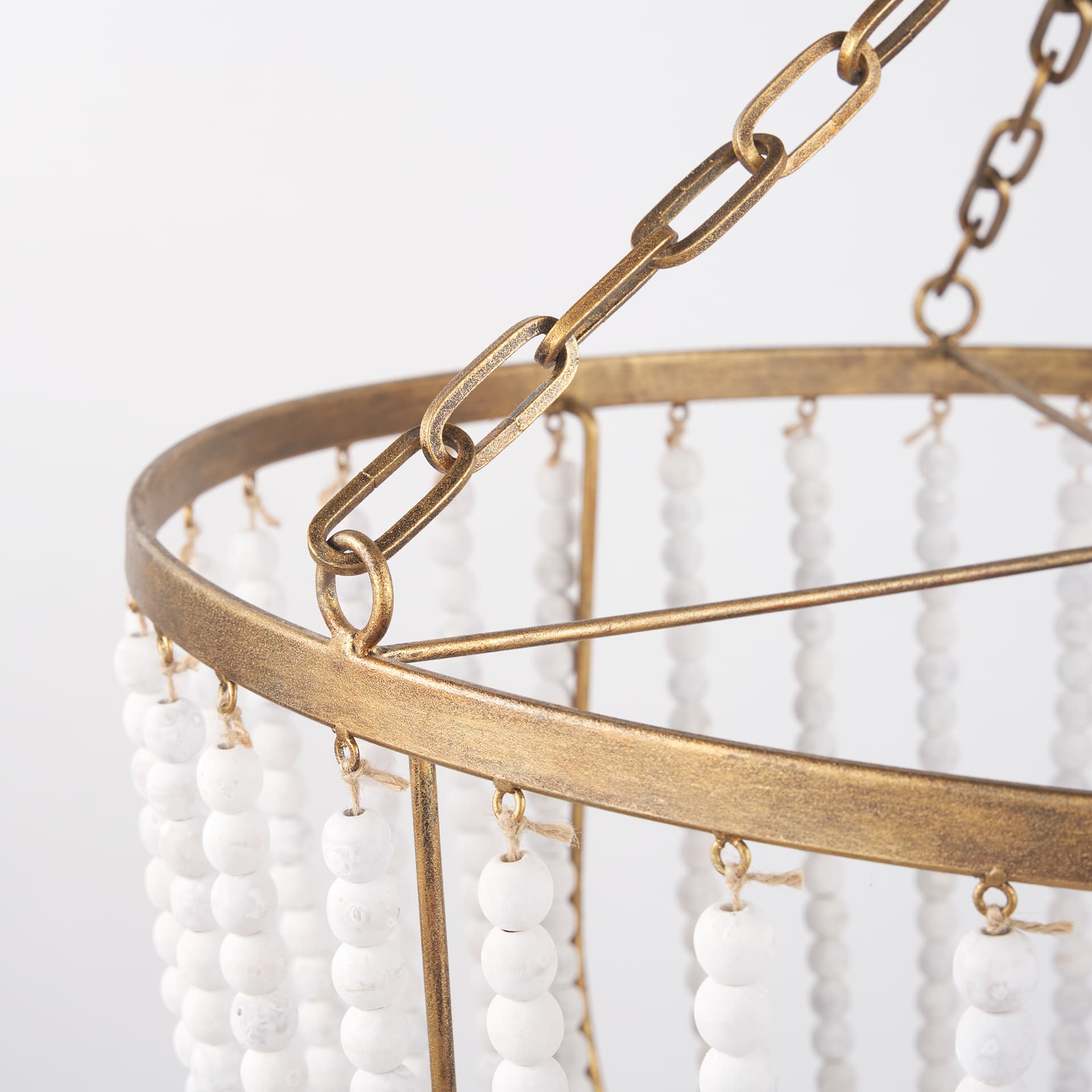 Rhone Gold Metal and Wood Beaded Chandelier — product photograph