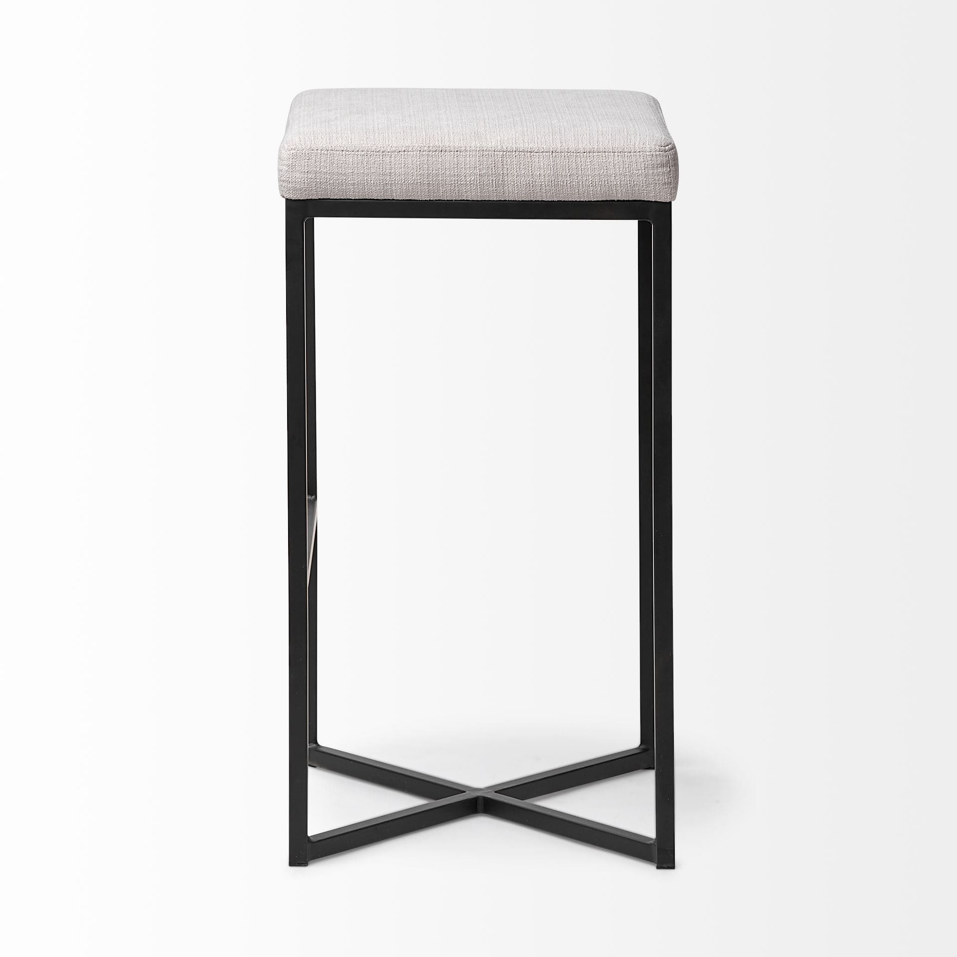 Frodo Backless 29.75in Seat Bar Stool | White Fabric w/ Black Metal — product photograph