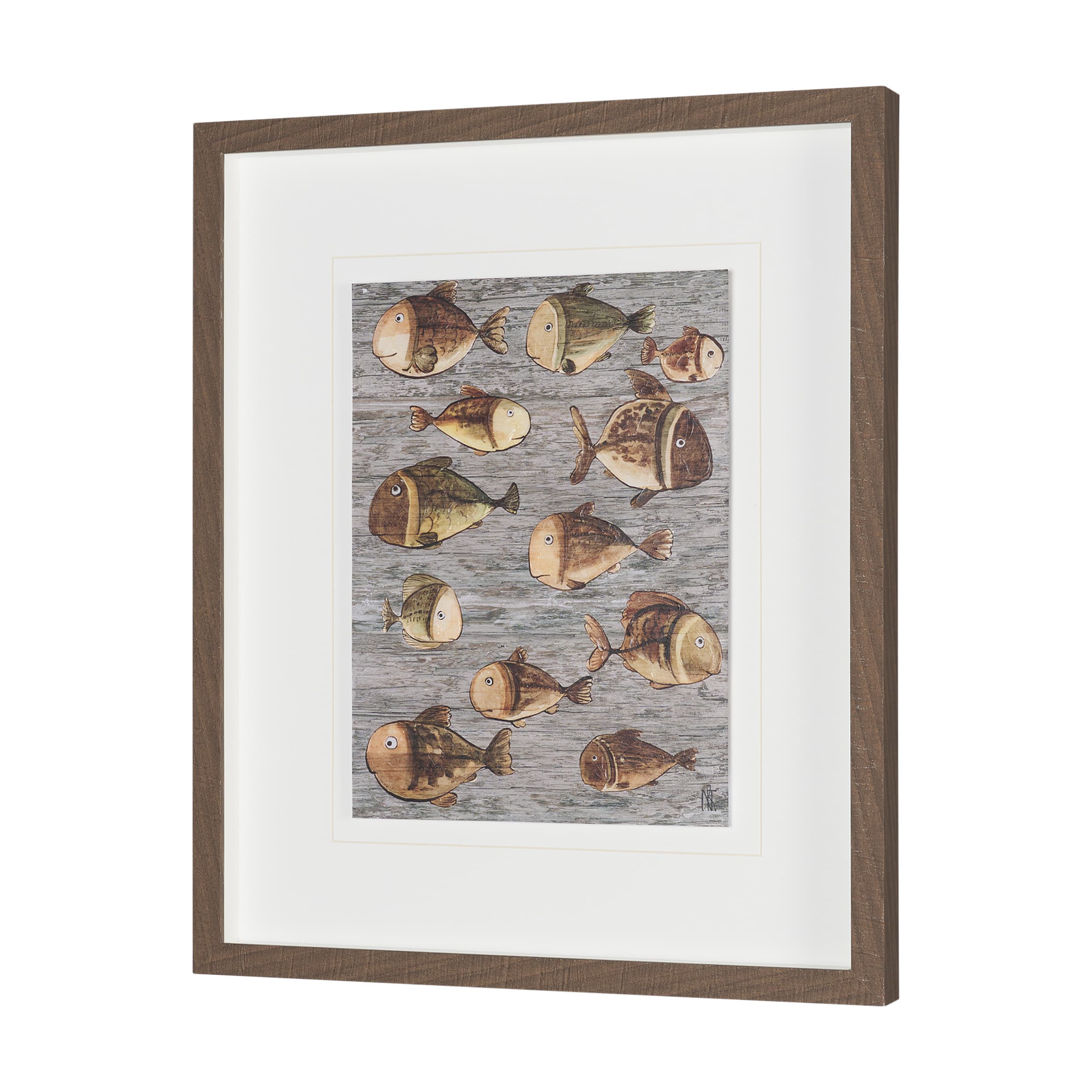 Fish Pattern I by Mercana Studio Hand-Embellished Textured Framed Artwork Matted under Glass — product photograph