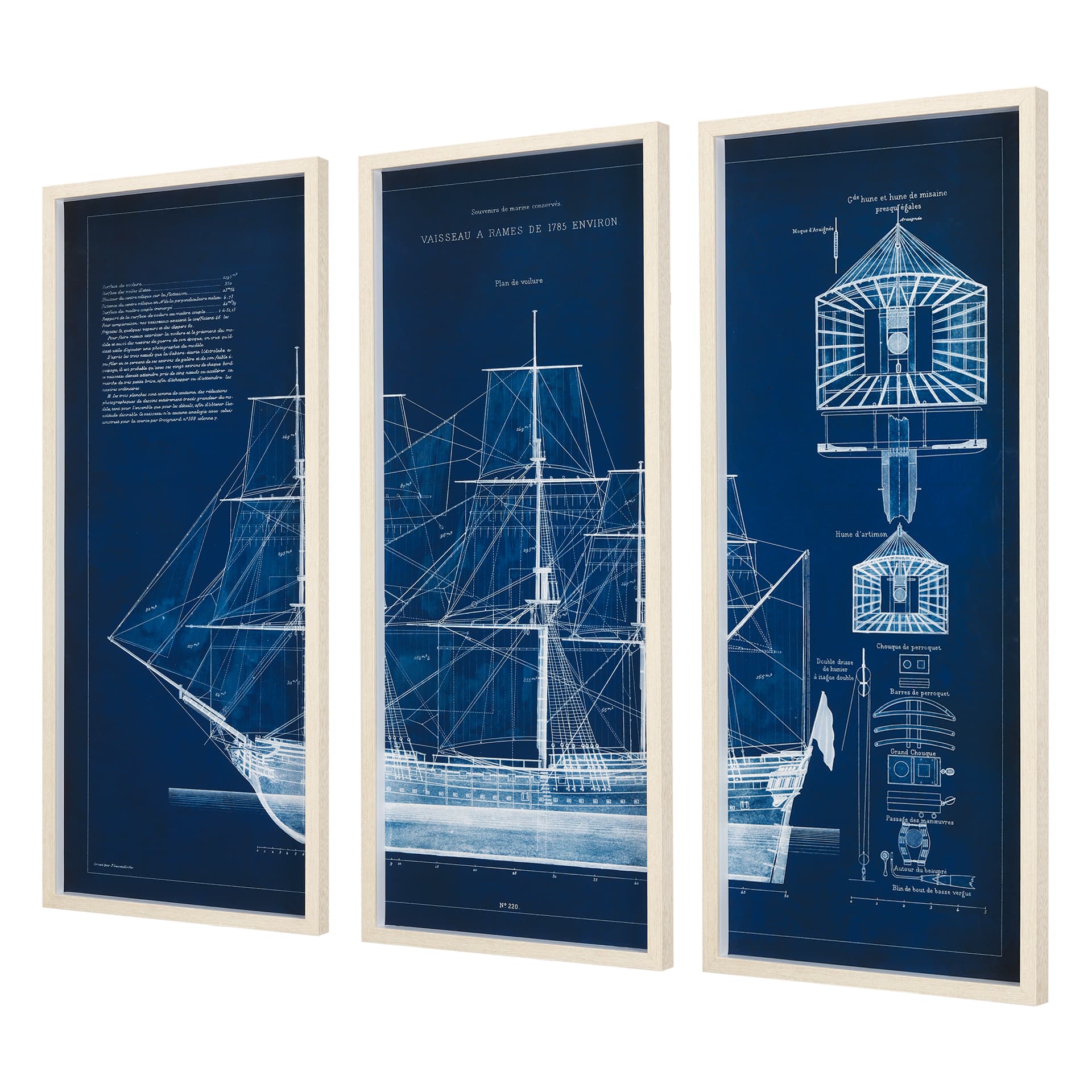 Antique Ship Blueprint IV by Vision Studio Hand Embelished Framed Art Print Matted under Glass — product photograph