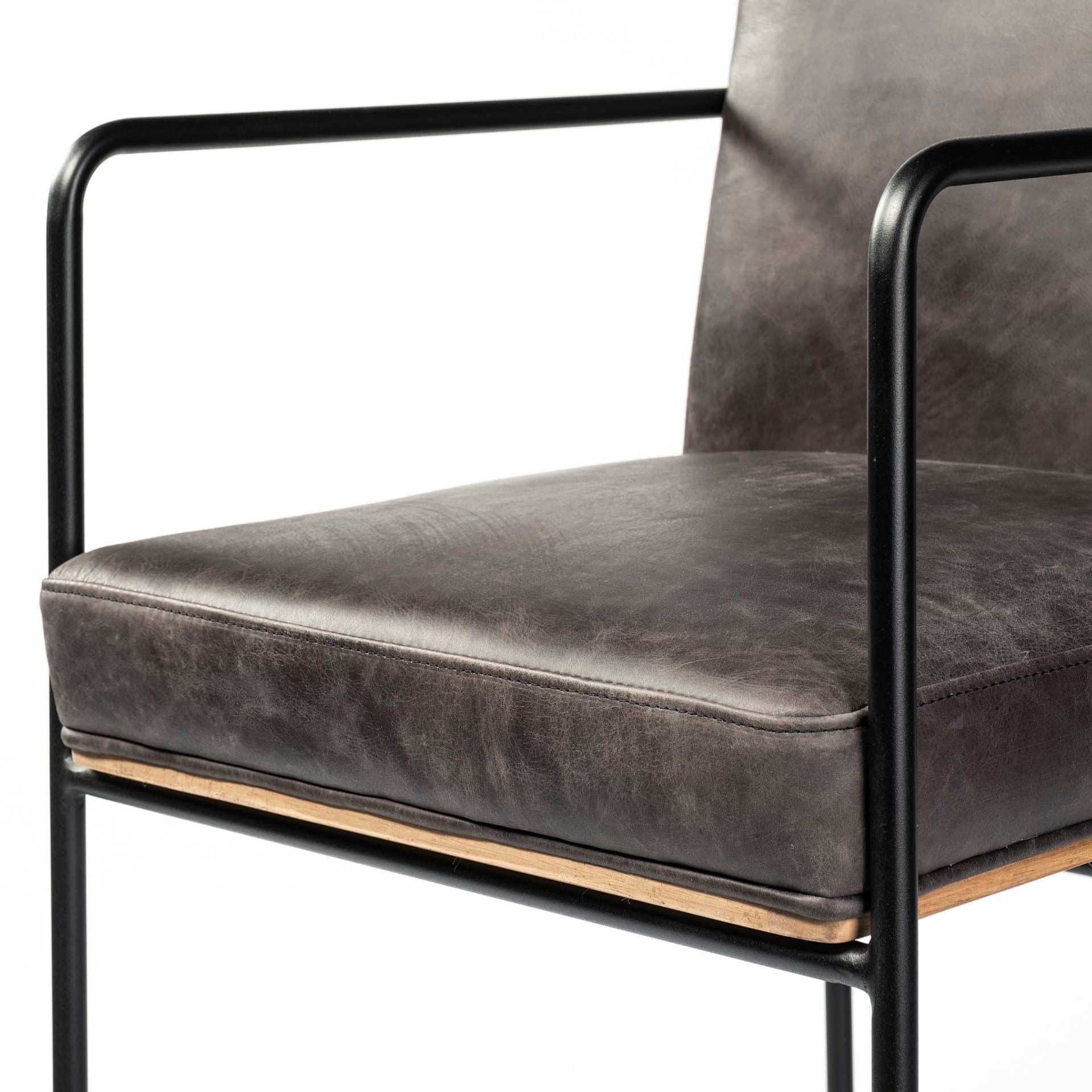 Stamford Backless 40in Seat Bar Stool | Black Leather w/ Black Metal — product photograph