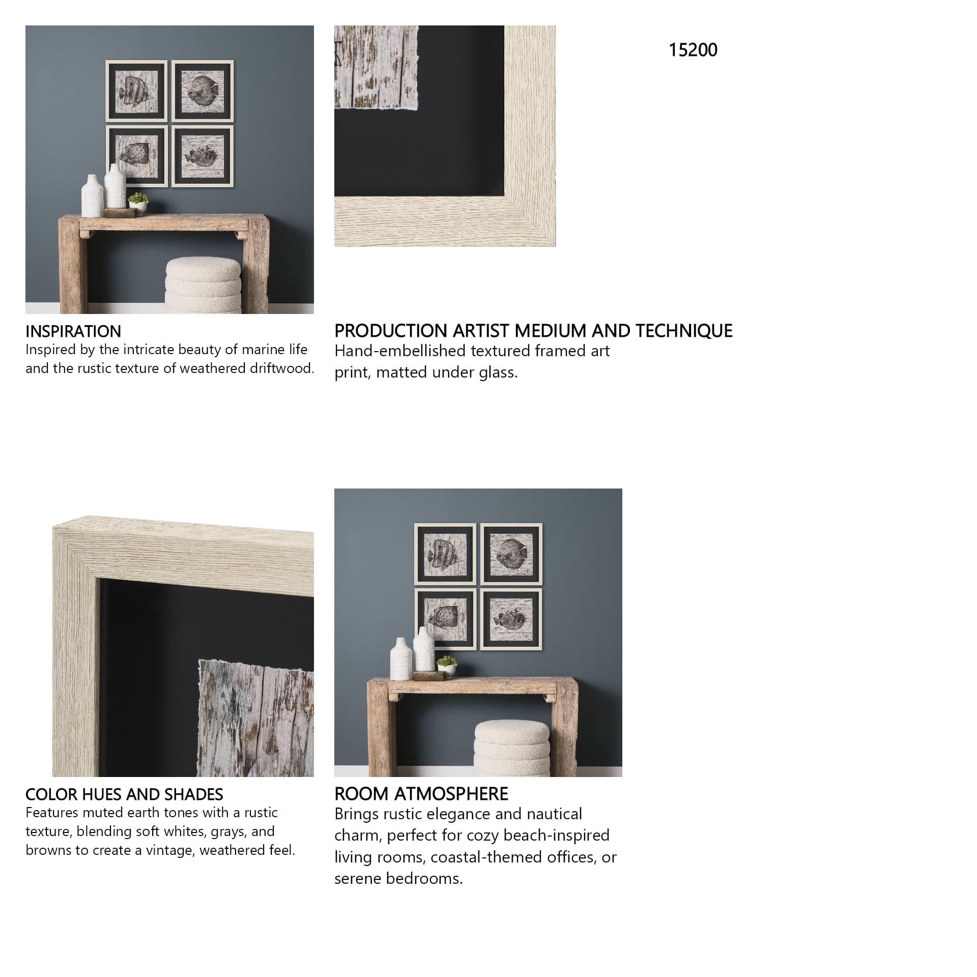 Wood Grain Fish IV by Mercana Studio a Hand Embellished Textured Framed Art Print Matted under Glass — in a styled room