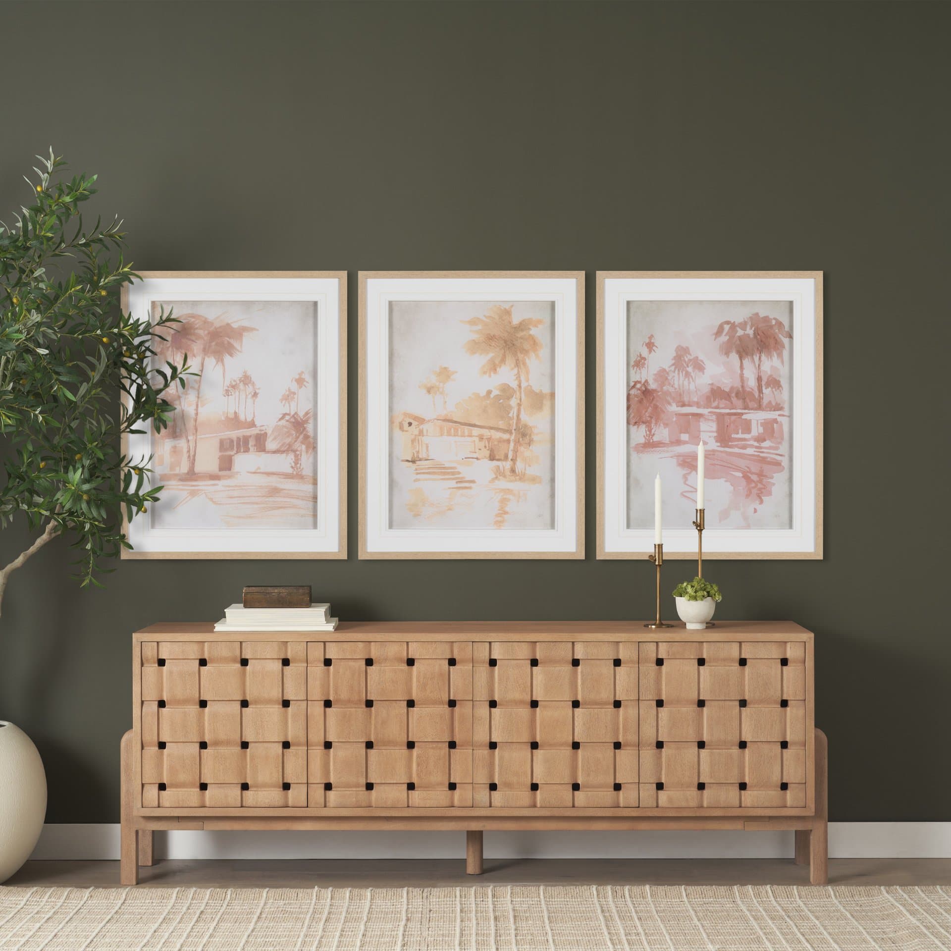 Palm Spring III by Mercana Studio Hand-Embellished Framed Artwork Matted under Glass — in a styled room