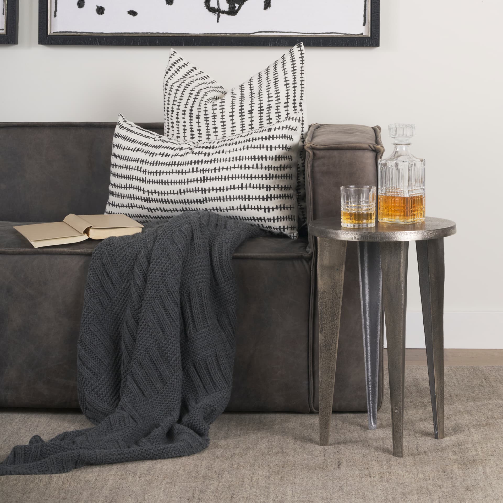 Jenna 14x26 Cream/Black Print Linen Lumbar Decorative Pillow Cover — product photograph