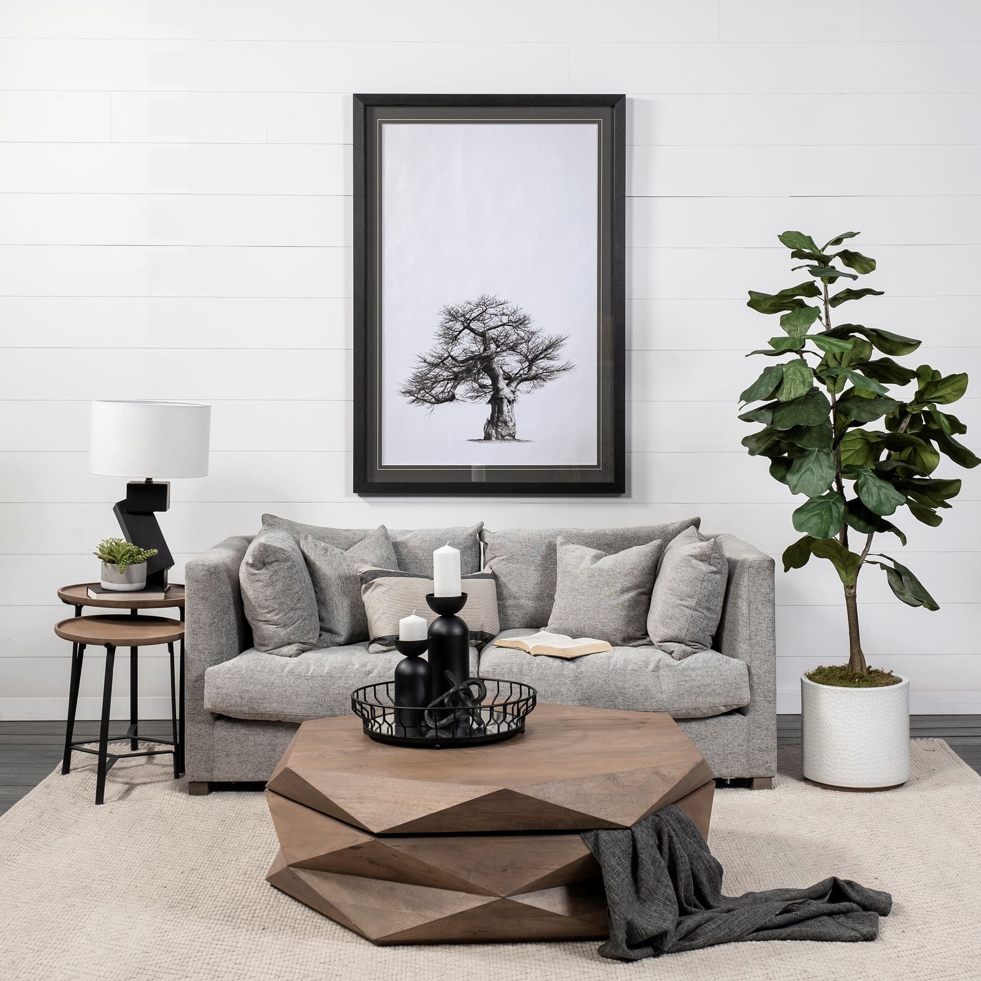 Helios III 20L x 24H Set of Two Round Brown Solid Wood Iron Base Nesting End/Side Tables — product photograph