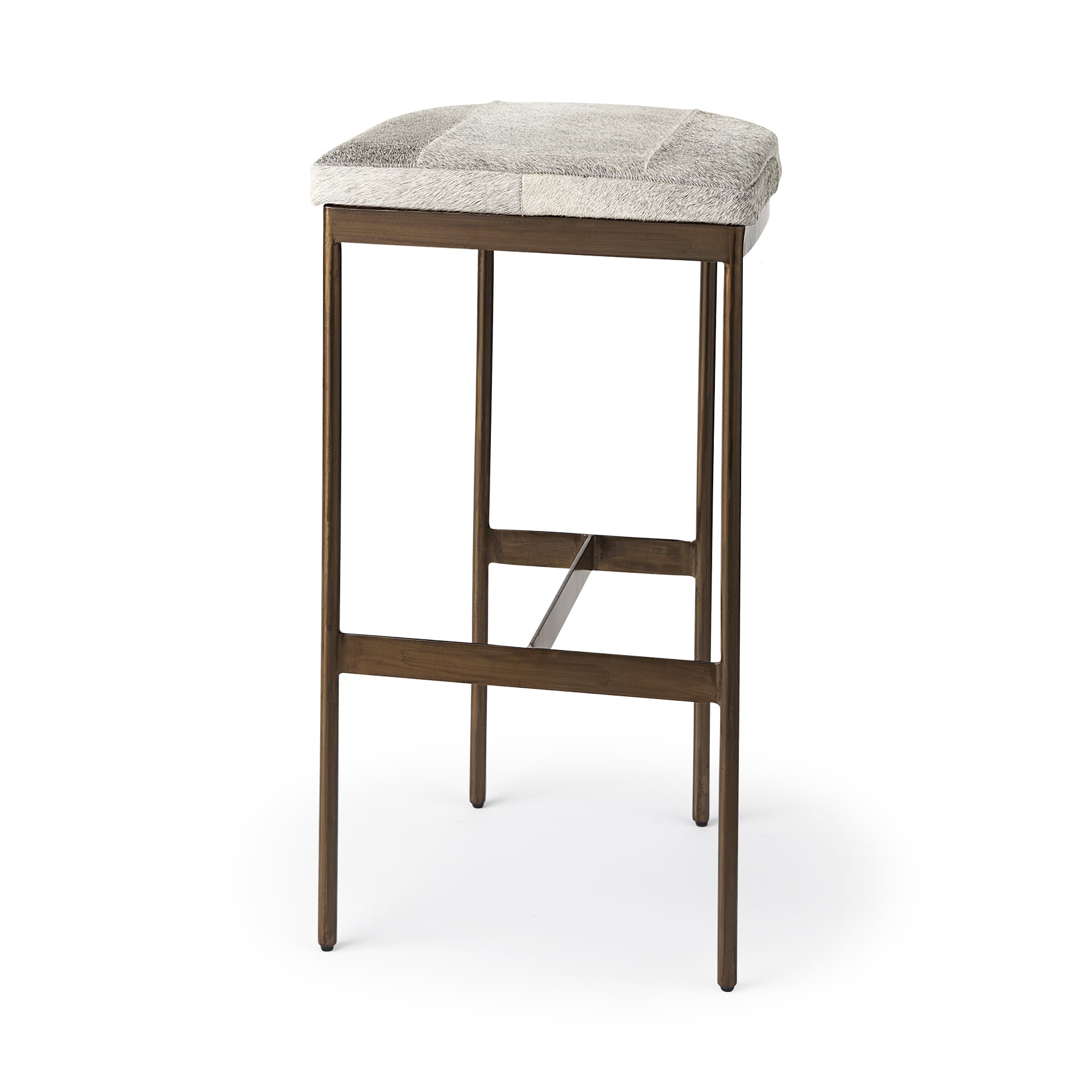Millie Backless 30in Seat Bar Stool | Gray Hair-On-Hide w/ Gold Metal — product photograph