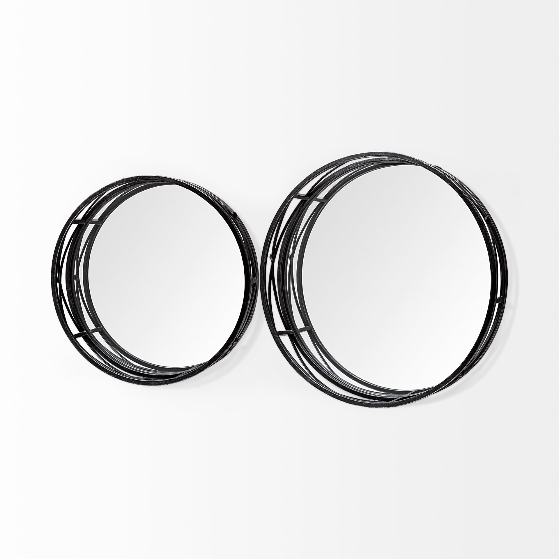 Piers (Set of 2) Black Metal Mirrored Round Trays — product photograph