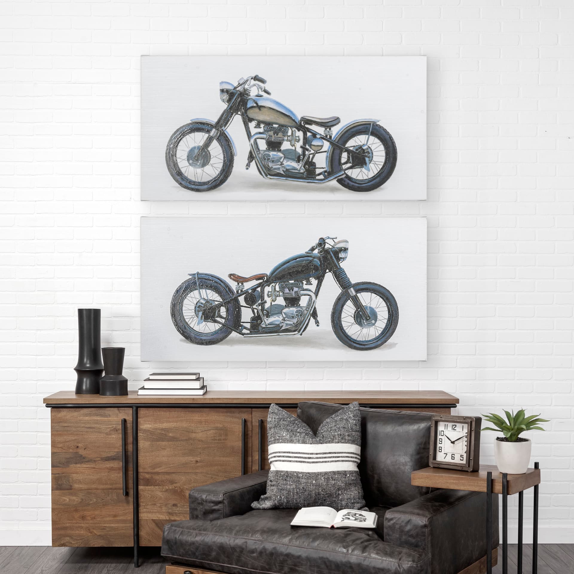 Lets Roll II White by James Wiens a Hand Embellished Textured Canvas — in a styled room