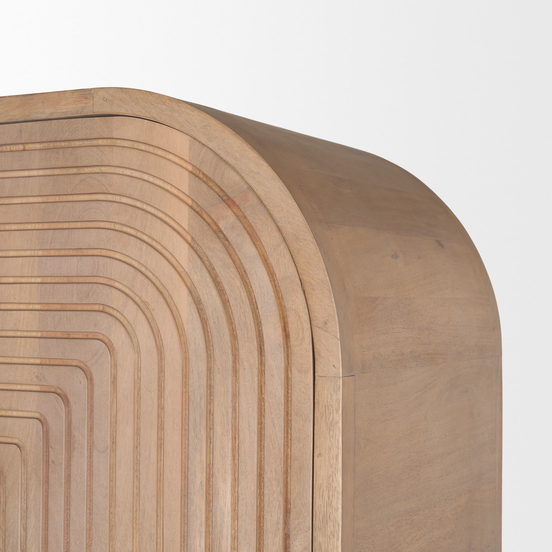 Sorina Reverse Fluted Light Brown Wood Curio Cabinet — product photograph