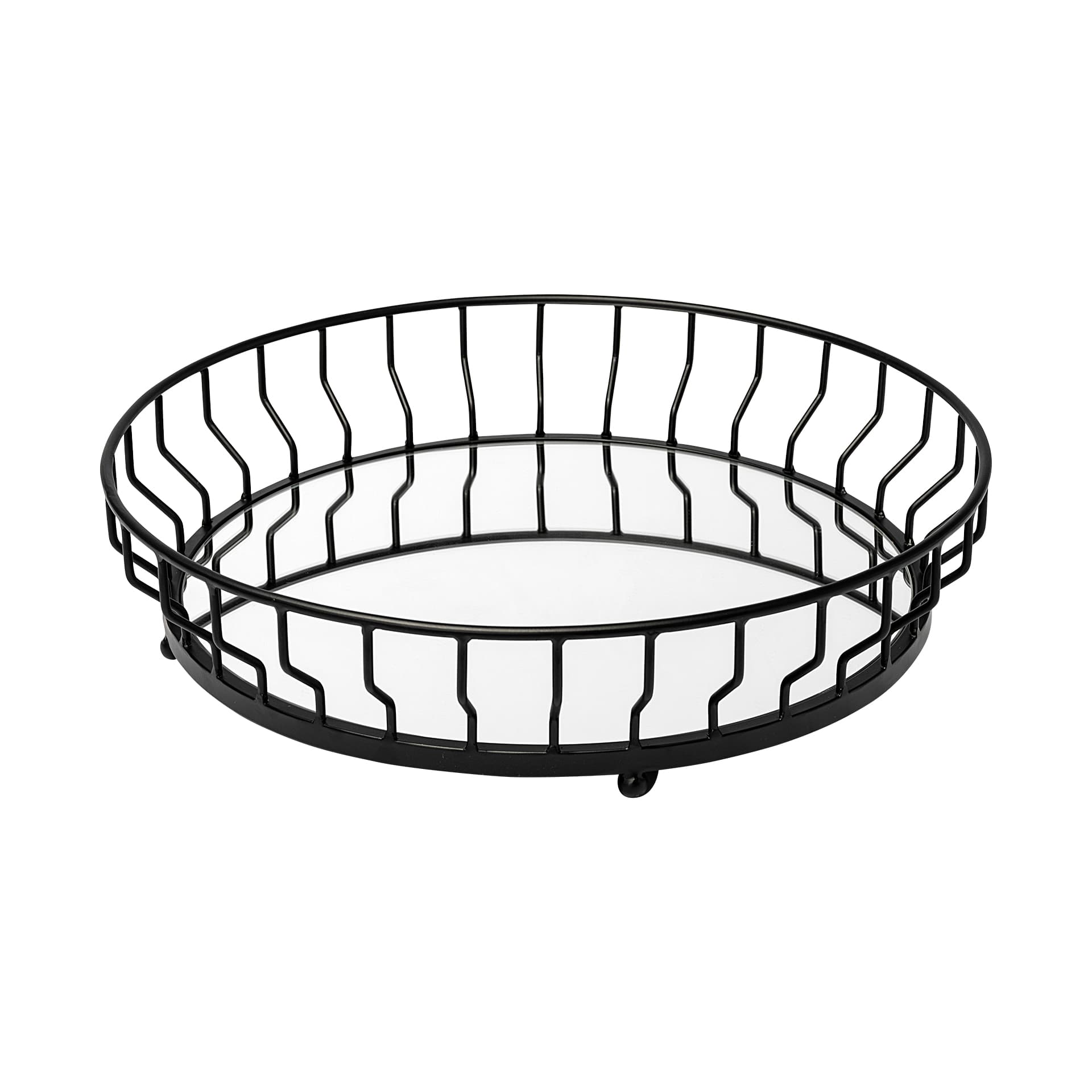 Helena 20L x 20W Black Metal Mirrored Bottom Round Serving Tray — product photograph