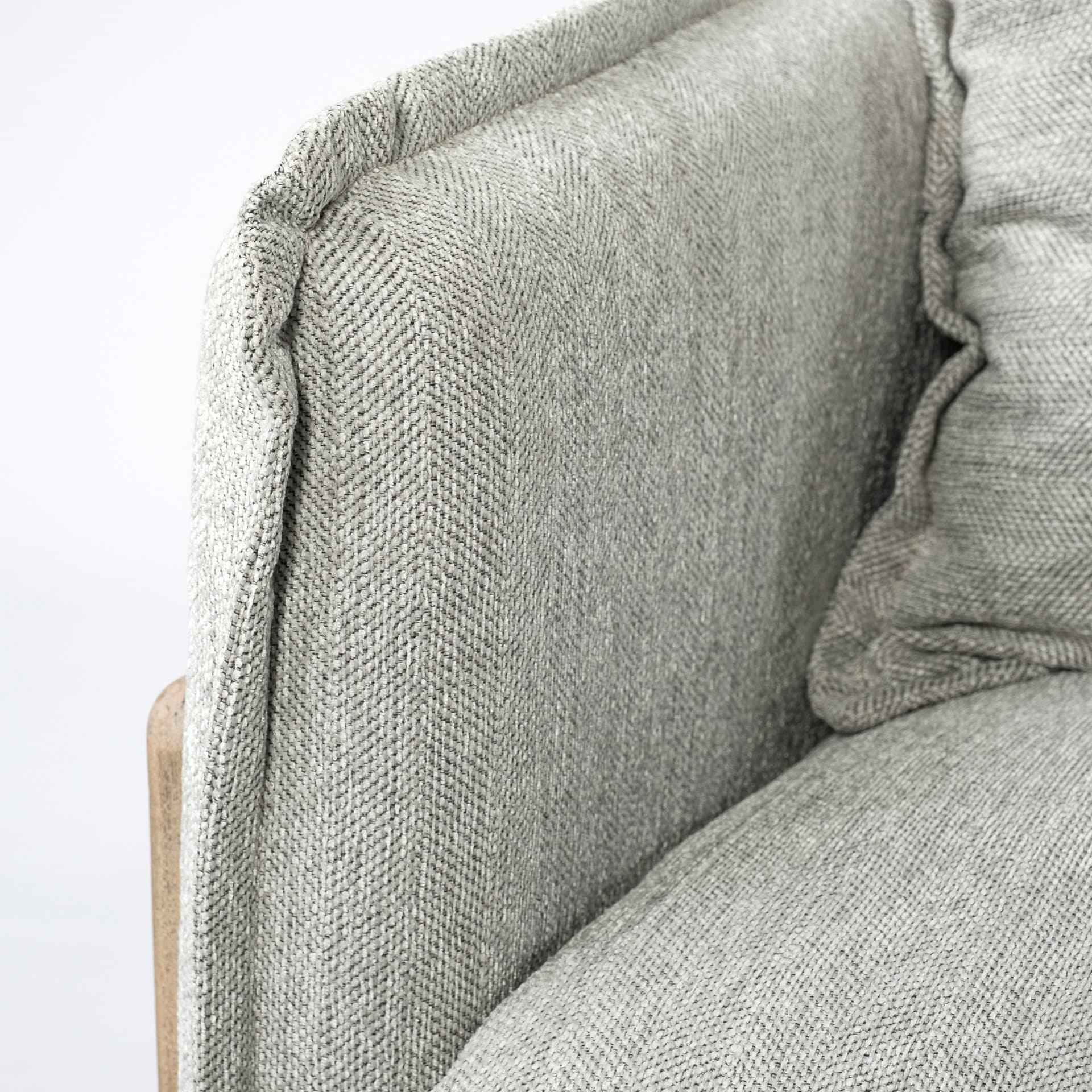 Roy II Frost Gray Upholstered and Brown Wood Frame Arm Chair — product photograph