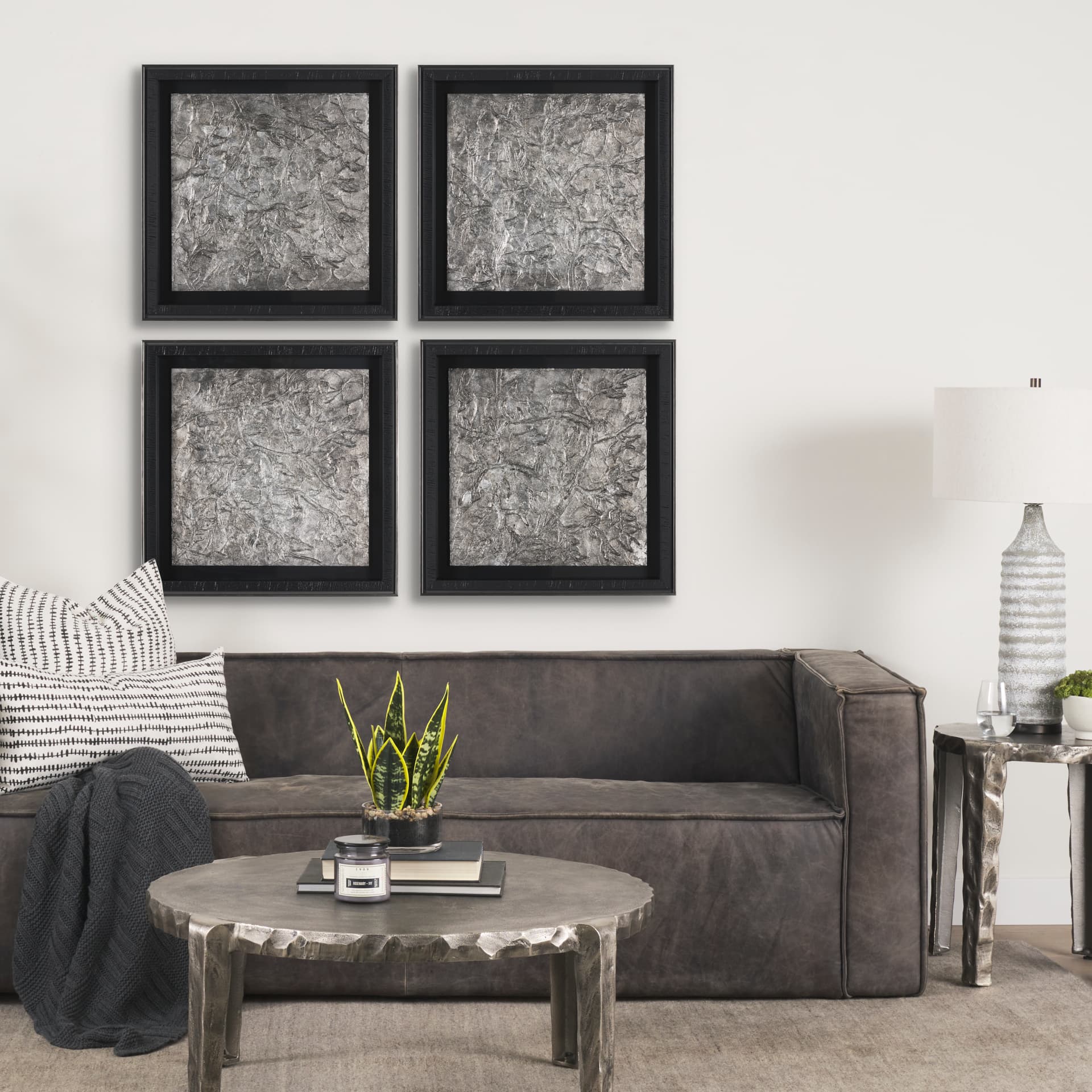 Pewter Leaves II by Morgan McLaren a Framed Art Print Matted under Glass — in a styled room