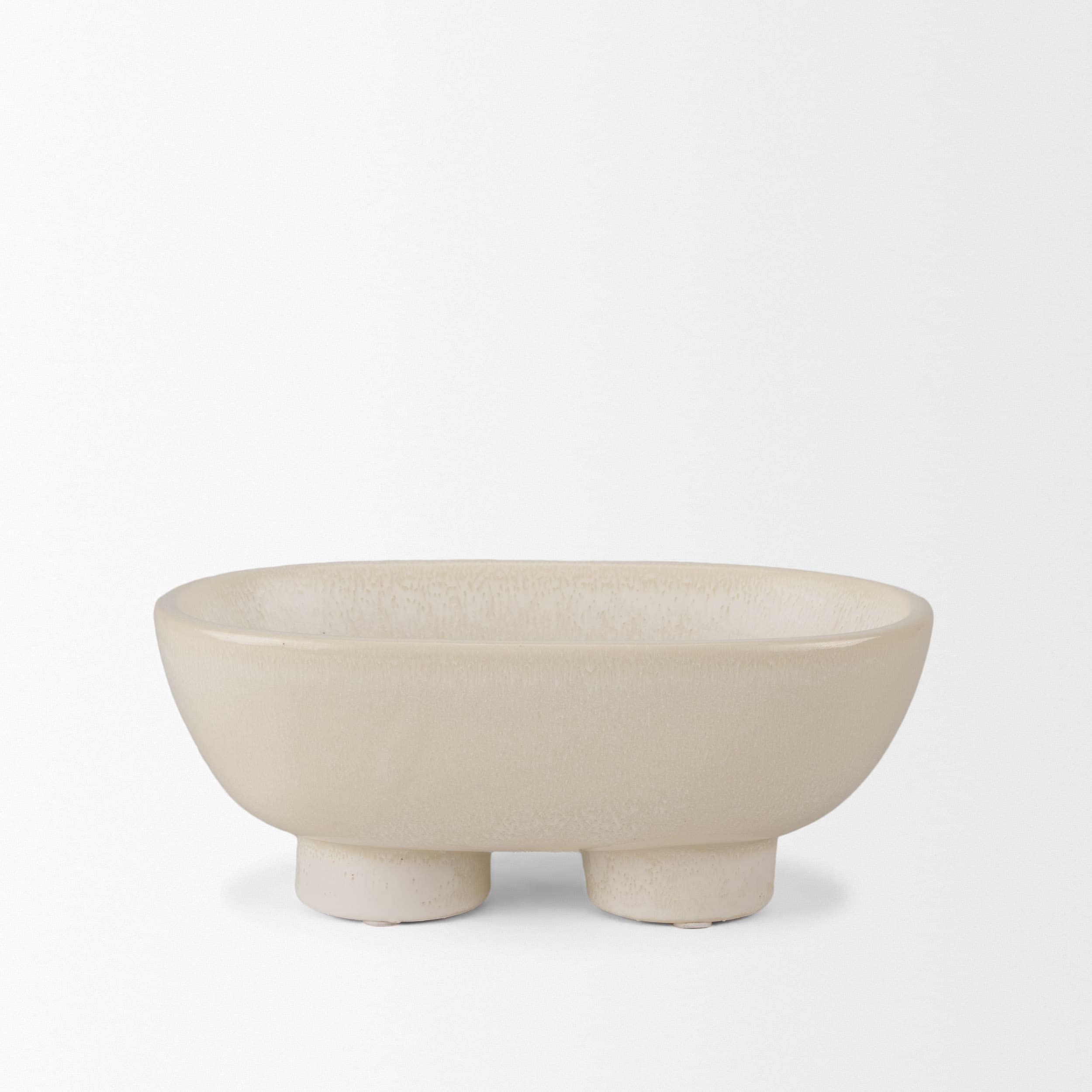 Tyren Cream Glazed Decorative Oblong Ceramic Bowl — product photograph