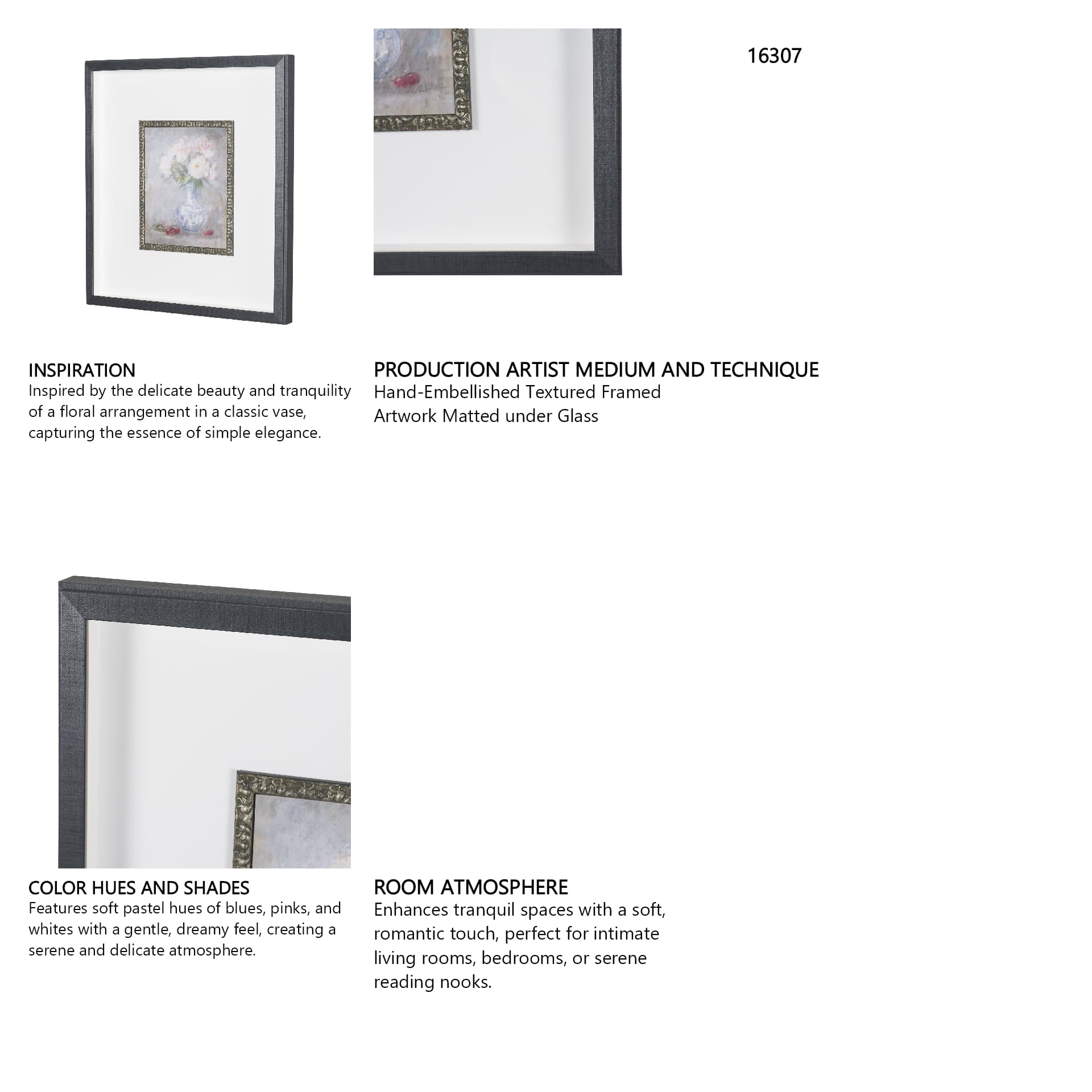 Dynasty Bloom II by Mercana Studio Hand-Embellished Textured Framed Artwork Matted under Glass — product photograph