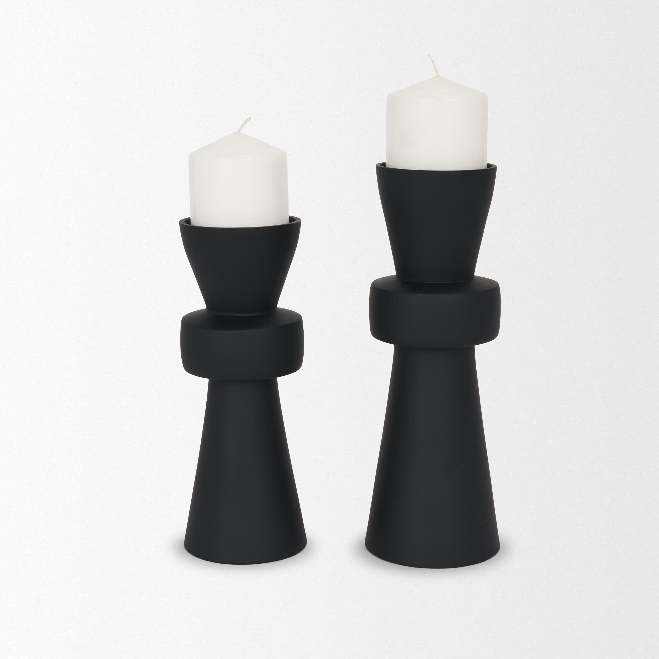 Odilia Large Smooth Matte Black Metal Geometric Pillar Candle Holder — product photograph