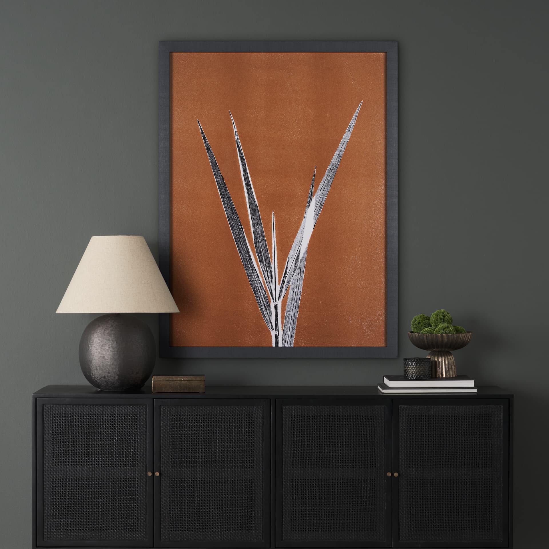 New Grasses 1 by Mary Margaret Briggs a Hand Embellished Textured Framed Art Print — in a styled room