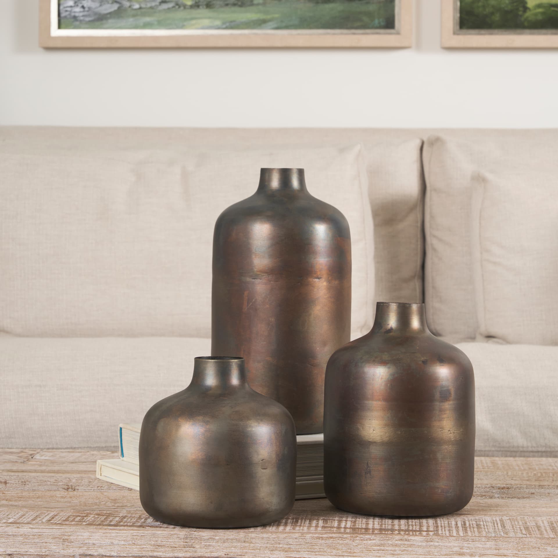 Daya Short Antiqued Gold Metal Vase — product photograph