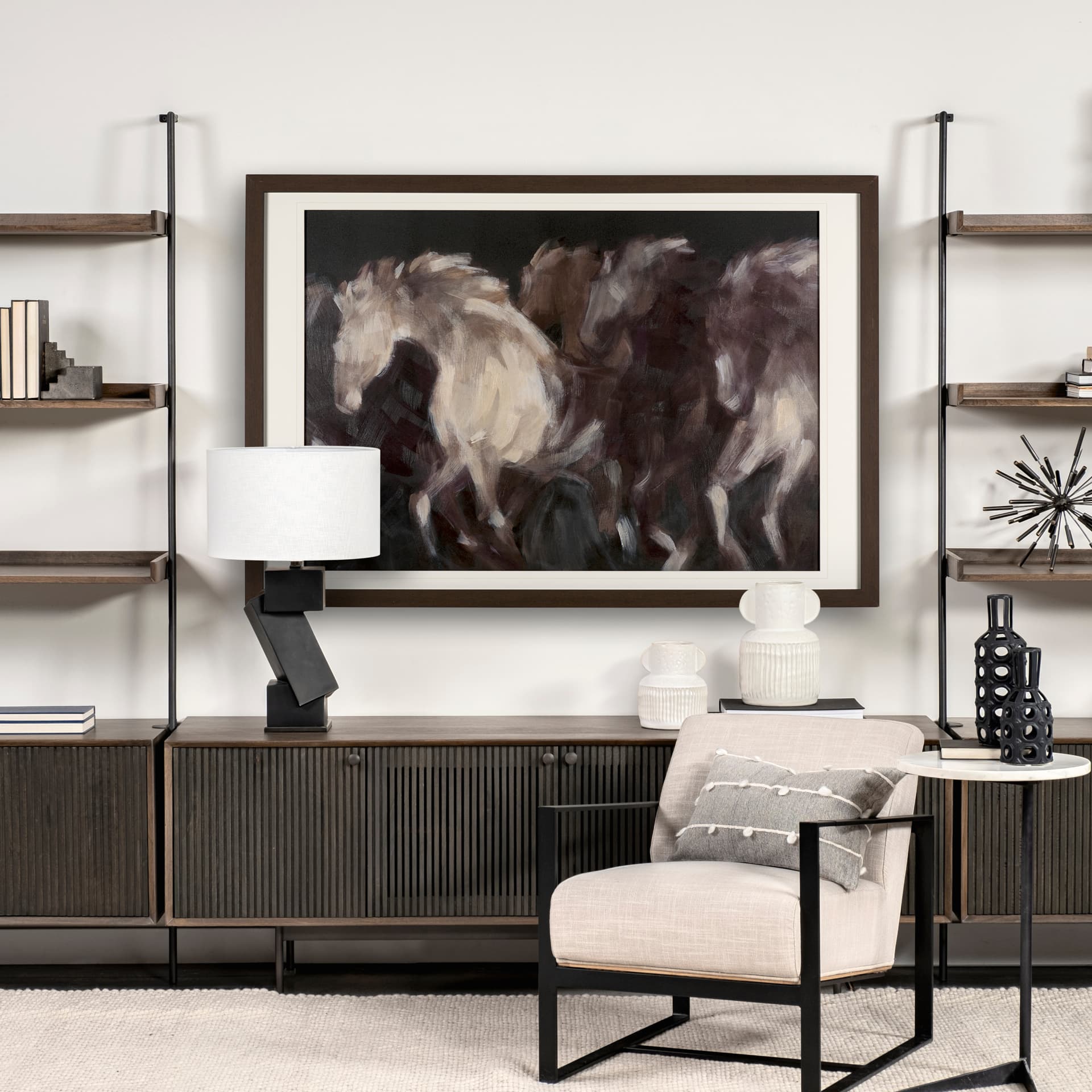 Running Wild - Quick by Mercana Studio Hand Embellished Textured Framed Art Print Matted under Glass — in a styled room