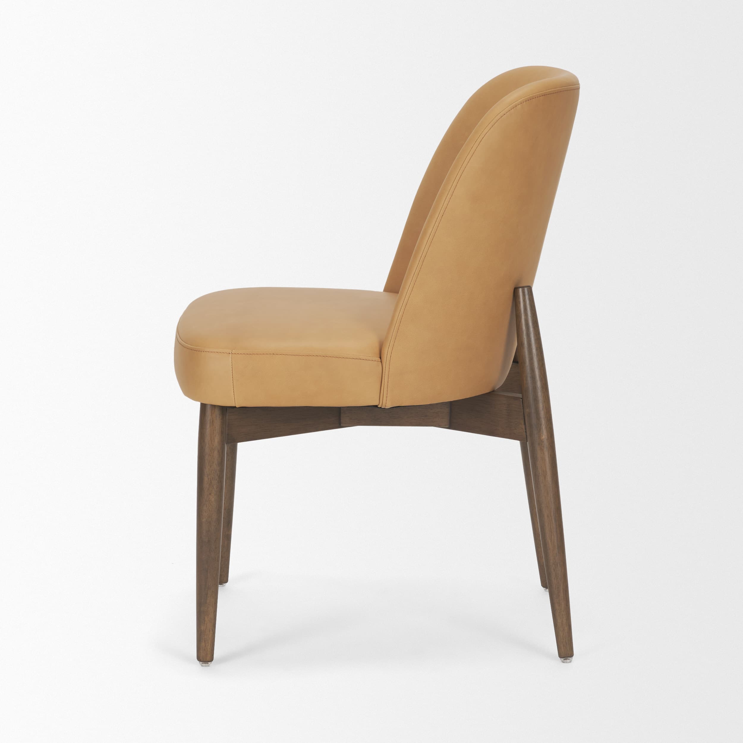 Abbie Curved Back Dining Side Chair | Tan Leather w/ Brown Wood — product photograph