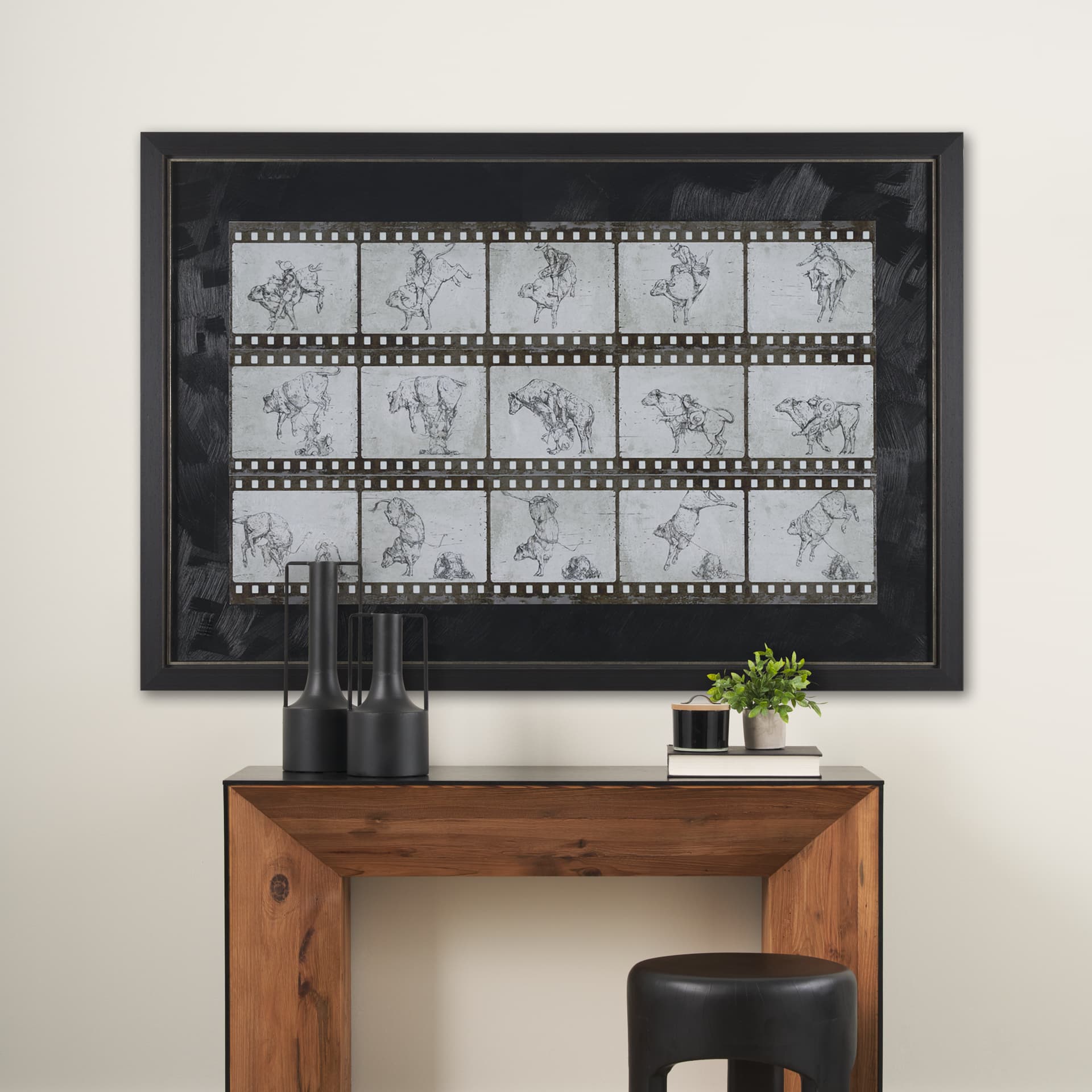 Eight Seconds by Mercana Studio a Hand Embellished Framed Art Print Matted under Glass — in a styled room