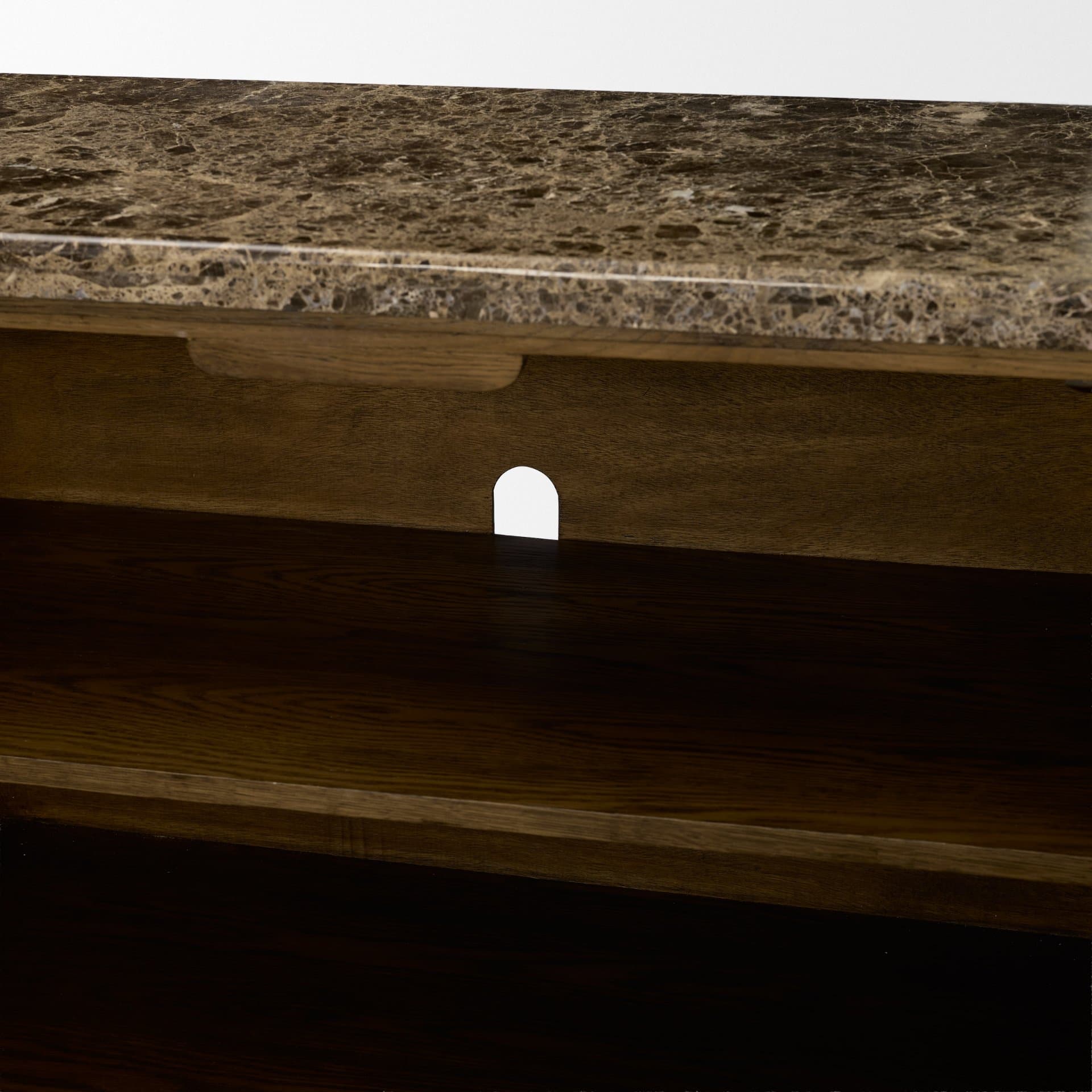 Kendrix Dark Brown Oak Wood Cappuccino Marble 4 Door Closed Sideboard — product photograph