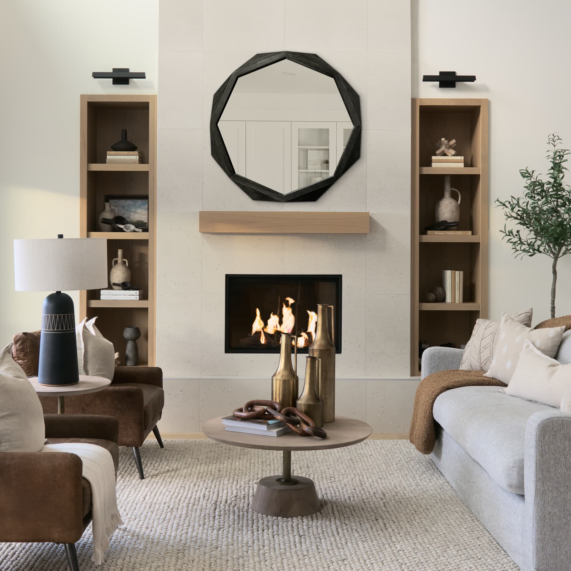 Aramis II 41L x 41H Octagon Black Wood Frame Wall Mirror — product photograph