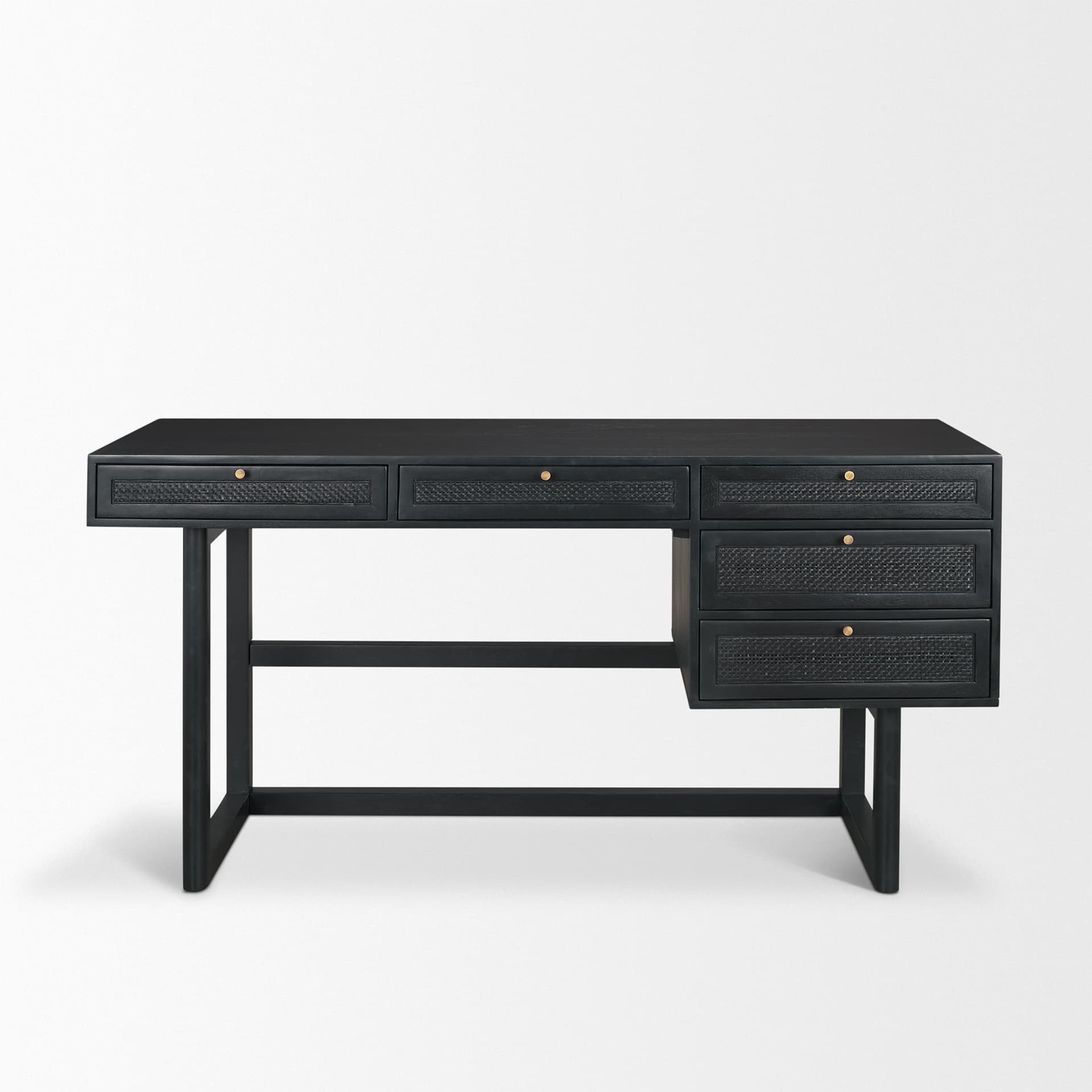 Grier 60" Black Solid Wood W/ Black Cane Office Desk — product photograph