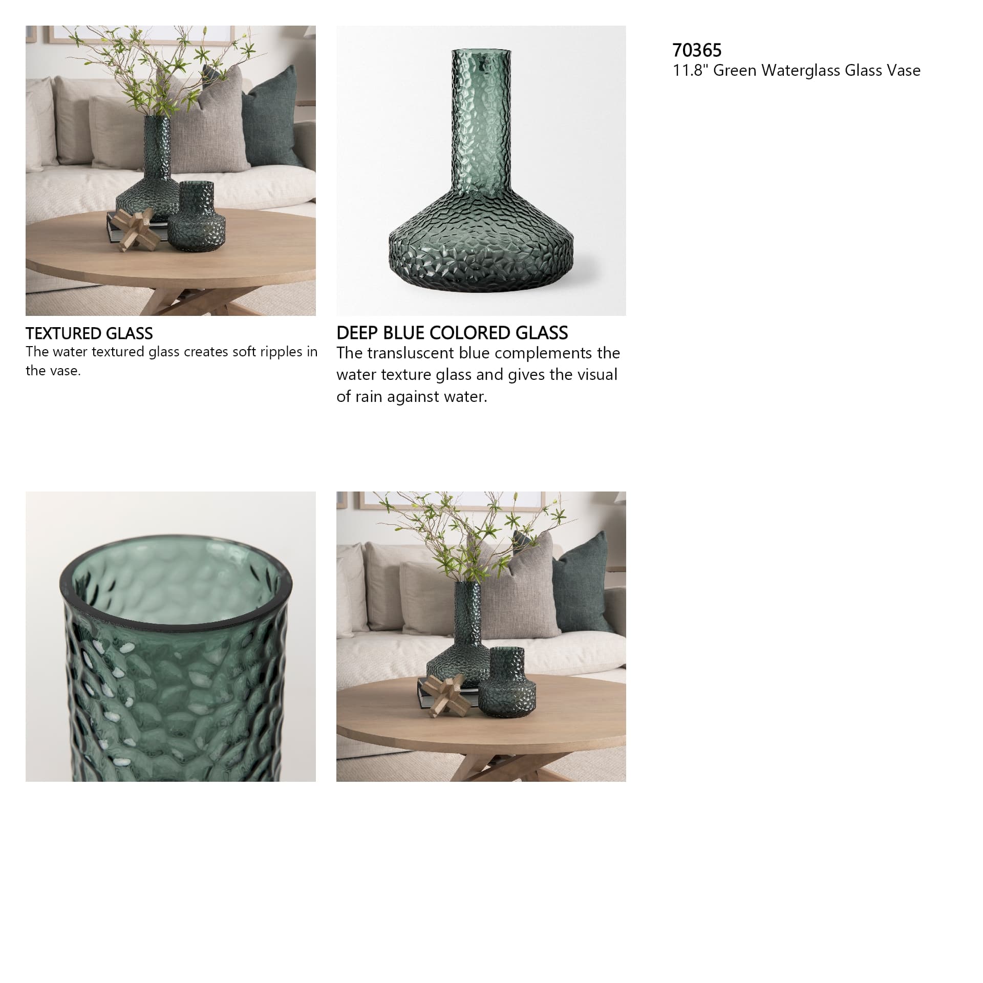Jolene 11.8" Green Waterglass Glass Vase — in a styled room