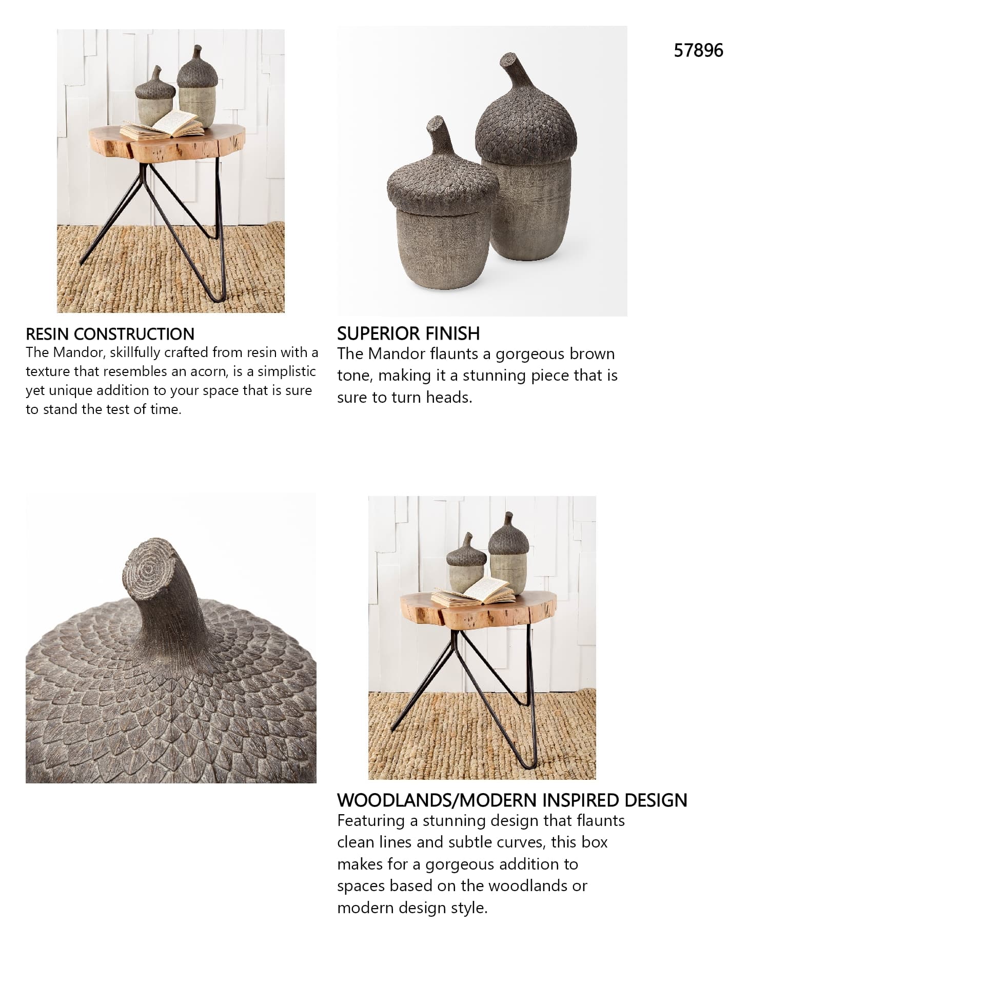 Mandor I (Small) 6L x 6W Brown Resin Acorn Box — in a styled room