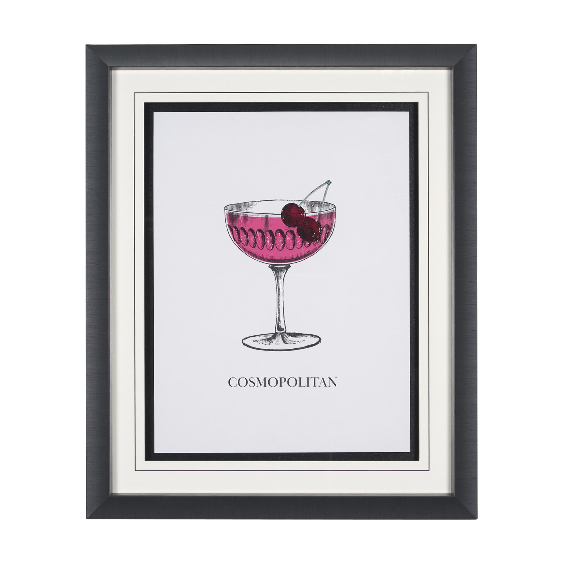 Vintage Cocktails-Cosmo by Gwen Aspell Hand Embellished Textured Framed Art Print Matted under Glass — product photograph