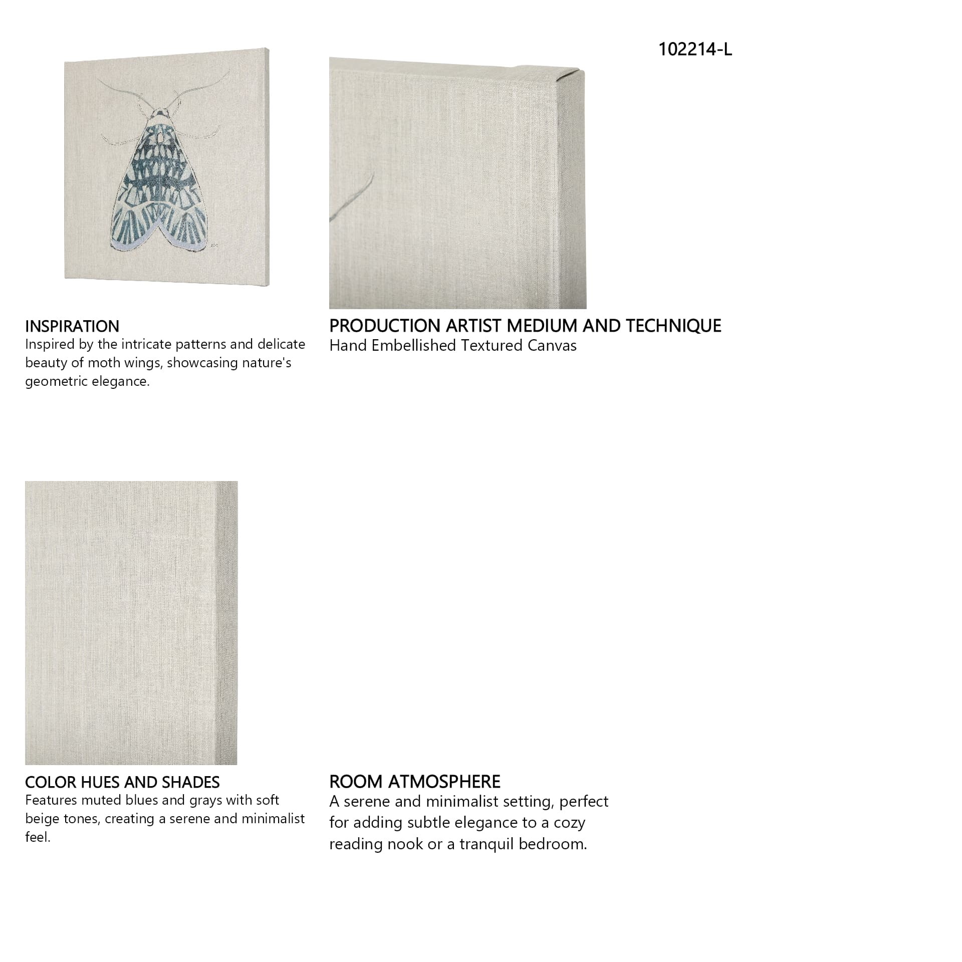 Moth Blue I by Mercana Studio a Hand Embellished Textured Canvas — in a styled room