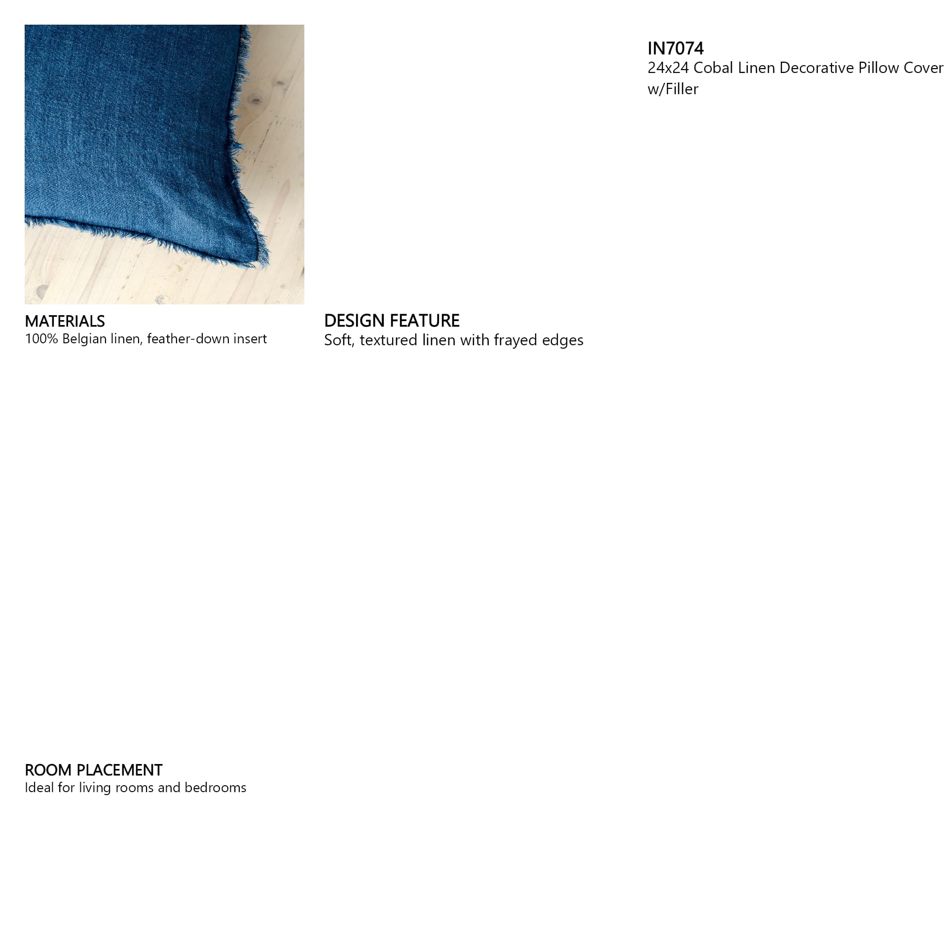 Lina 24x24 Cobal Linen Decorative Pillow Cover w/Filler — in a styled room